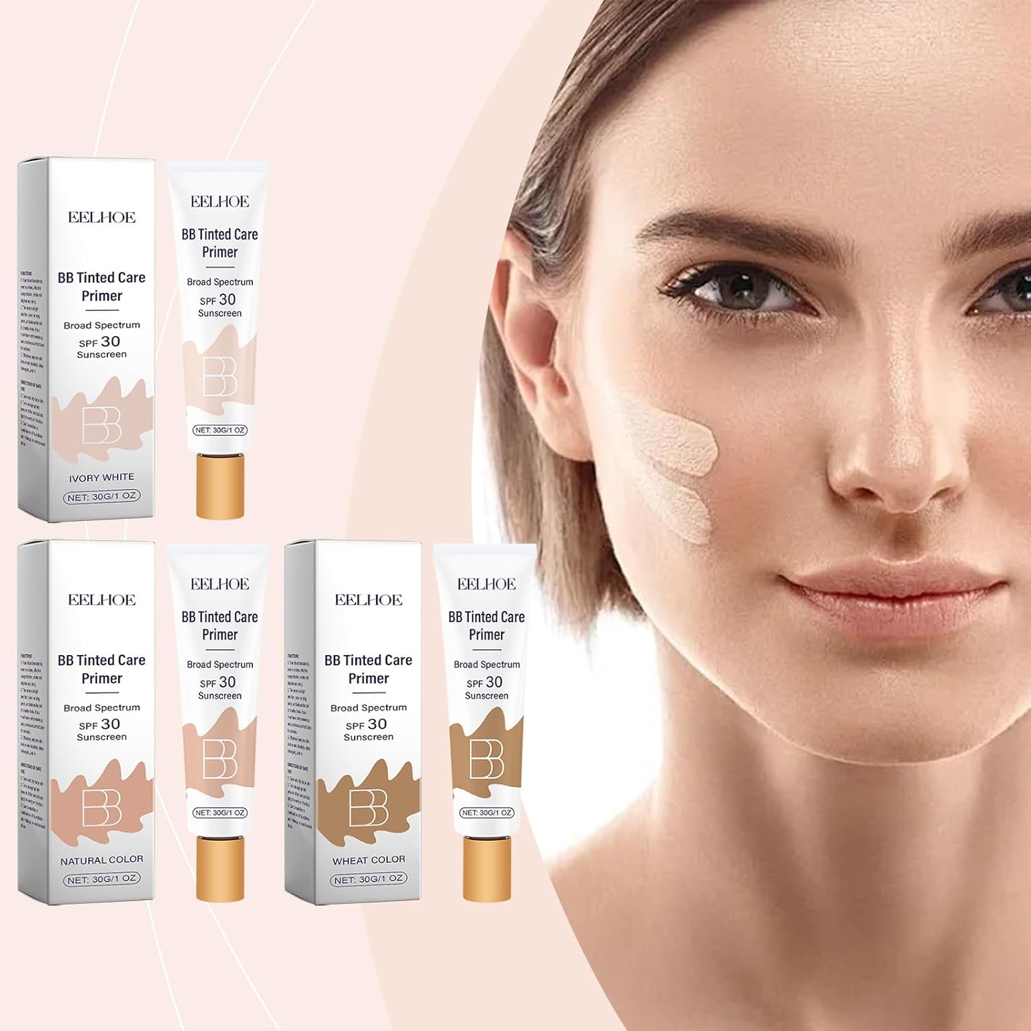 2Pcs BB Blur Tinted Moisturizer SPF 30,BB Tinted Care Primer, BB Cream Tinted Moisturizer,Hydrates & Smooths Your Skin. (Wheat) - Image 4