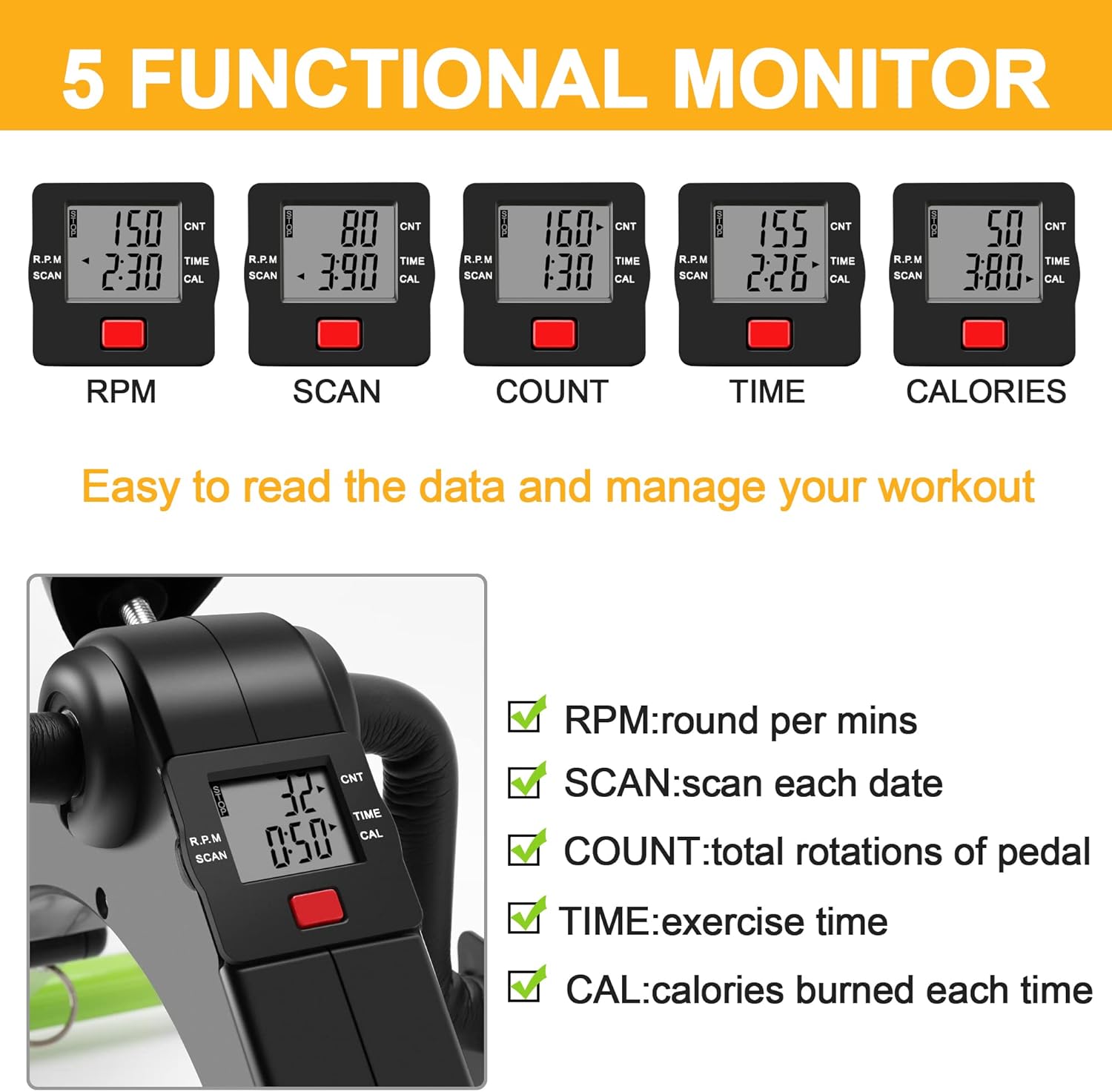 Pedal Exerciser Desk Exercise Bike Leg and Arm Bike with LCD Monitor Foldable (black/green) - Image 6