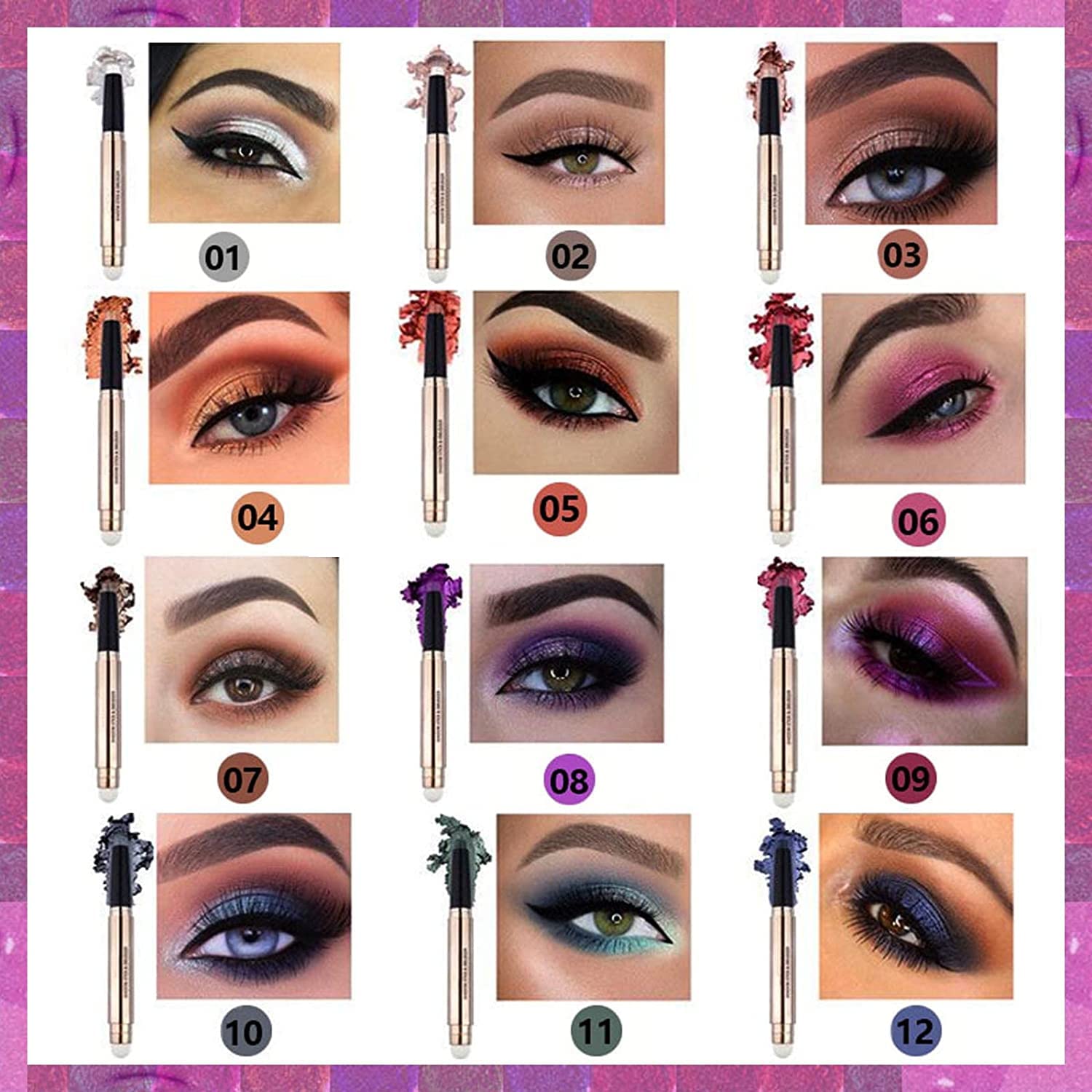 2 in 1 eyeshadow stick and Sponge Makeup Brush, Smooth Cream Shimmer Shadow Pencil Long Lasting Waterproof Eye Shadow Highlighter Stick Makeup , Hypoallergenic Highlighter Multi-Dimensional eyes Look - Image 6