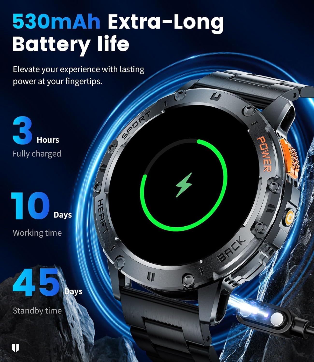 Military Smart Watch for Men (Answer/Make Calls), Rugged Smartwatch with Flashlight/40 Days Battery/Heart Rate/SpO2/Sleep Monitor/120+Sport Modes/IP68 Waterproof,Fitness Tracker for iPhone Android - Image 6