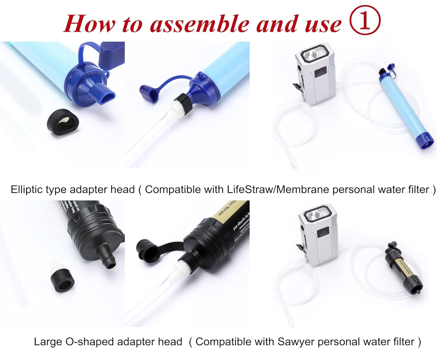 Mini Emergency Water Pump (1000ml/min) Compatible with Membrane Sawyer LifeStraw Personal Water Filter for Hiking, Built-in 2000mAh Power Bank, 3-Speed Adjustable Flashlight & SOS Signal Light, IPX3 - Image 5