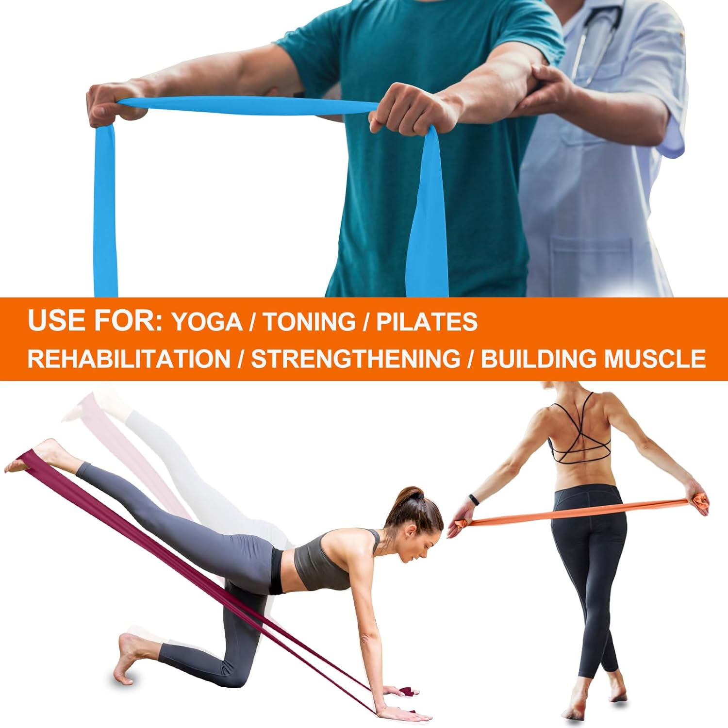Resistance Bands,Professional Long Non-Latex Elastic Stretch Bands,Exercise Bands for Physical Therapy, Yoga, Pilates, Rehab, at-Home or The Gym Workouts, Strength Training - Image 7