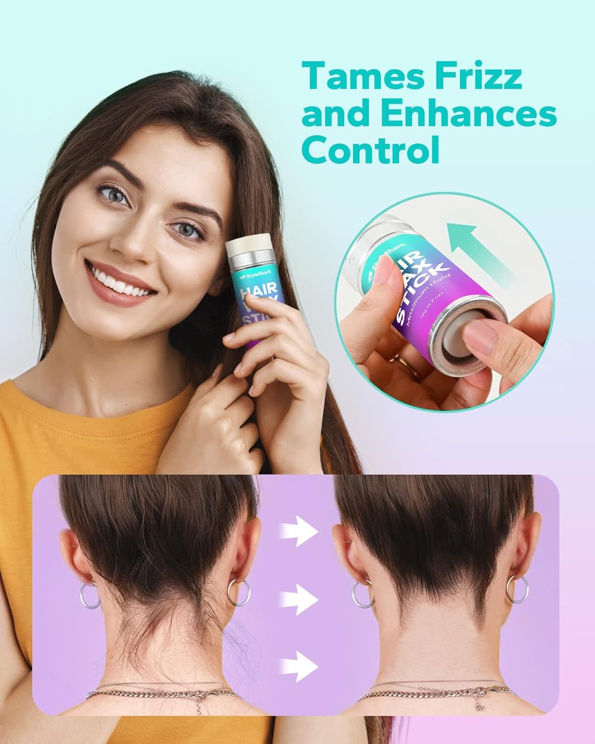 StyleShark Non-Greasy Hair Wax Stick for Styling Flyaways and Frizz - 2.7 oz Wax for Edge Control on Wigs and Hair - Image 3
