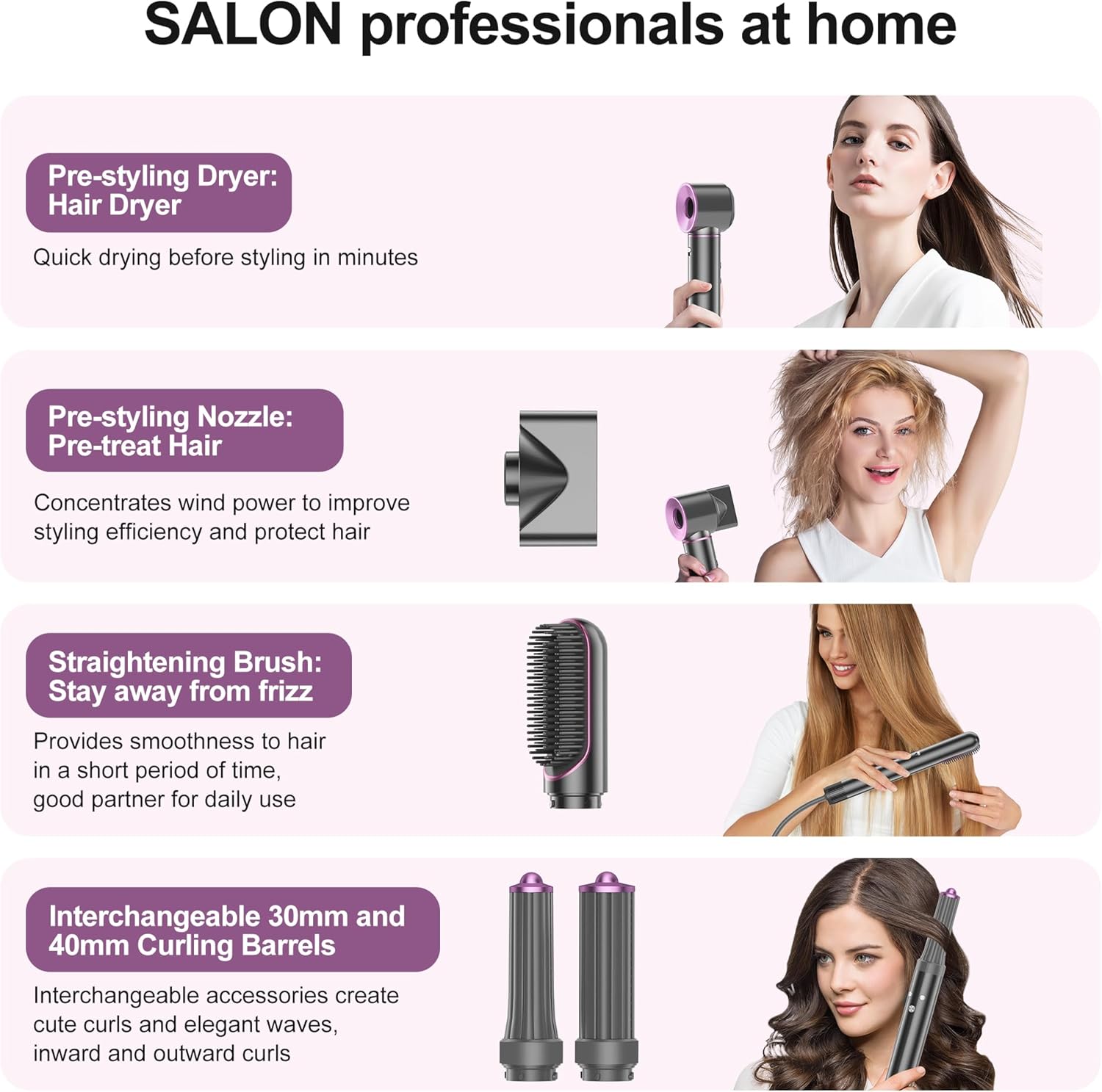 Hair Dryer Brush 5 in 1 110,000 RPM High-Speed Frizz-Free Blow Dryer for Fast Drying, Curling Volumizing Smoothing & Styling, Hair Styler, Straightening Curler, Concentrator Good Gift - Image 8