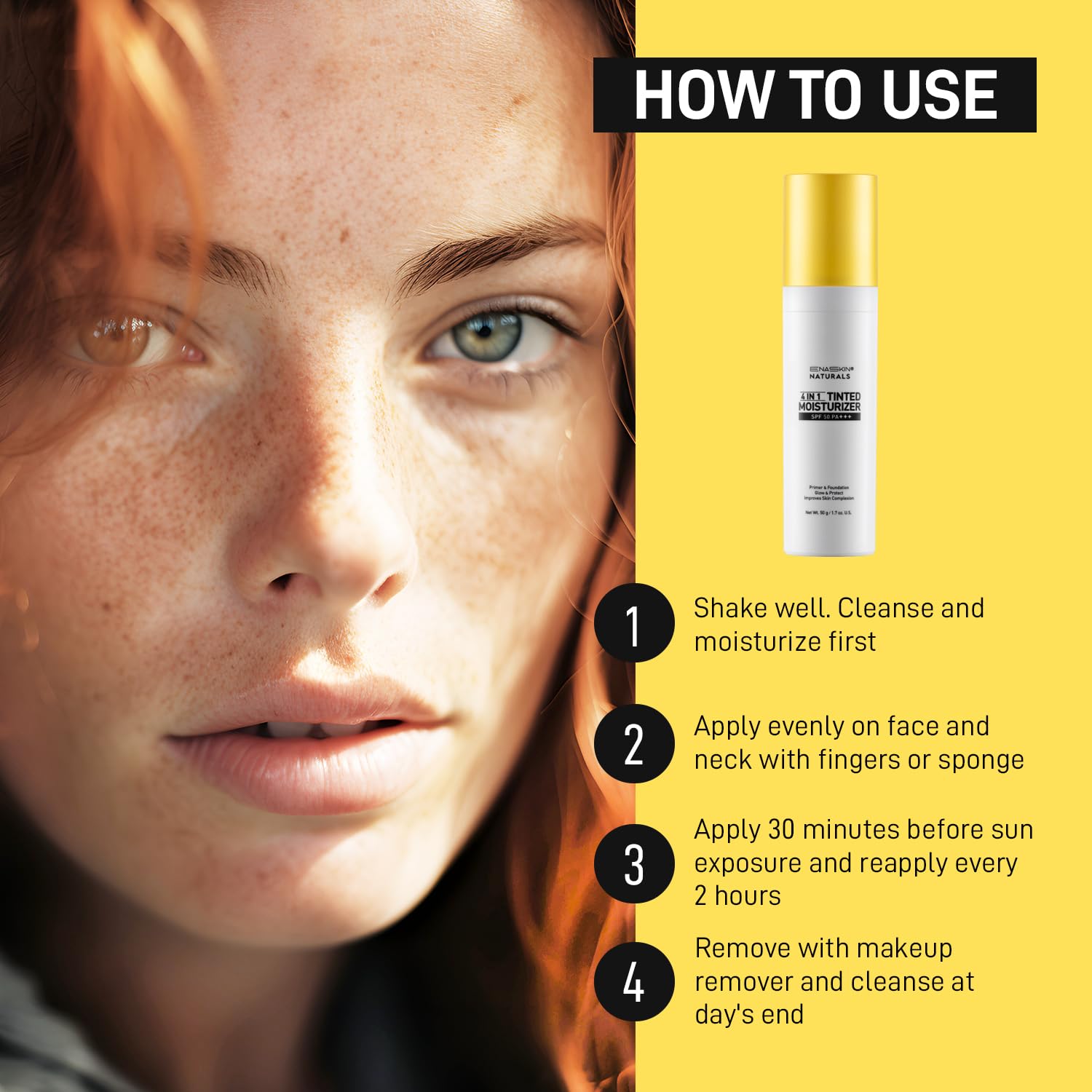 Tinted Moisturizer with SPF 50:Enaskin Naturals Face Tinted Sunscreen with Light Sheer Coverage, UVA/UVB Protection with Broad Spectrum PA+++ - 1.7 oz - Image 9