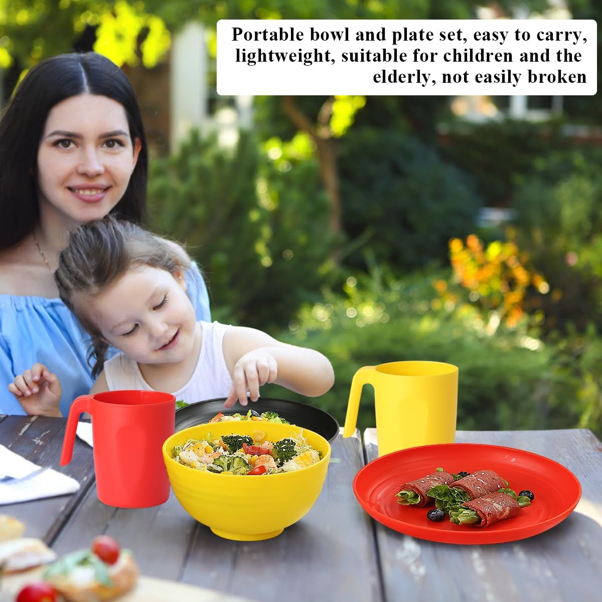 Berglander Plastic Dinnerware Sets 24pcs Service for 6, DE Color Reusable Plates and Bowls Sets, Dish Set Include Dinner Plates, Dessert Plate, Cereal Bowls, Cups for Home, Garden, Picnic, Camping - Image 7
