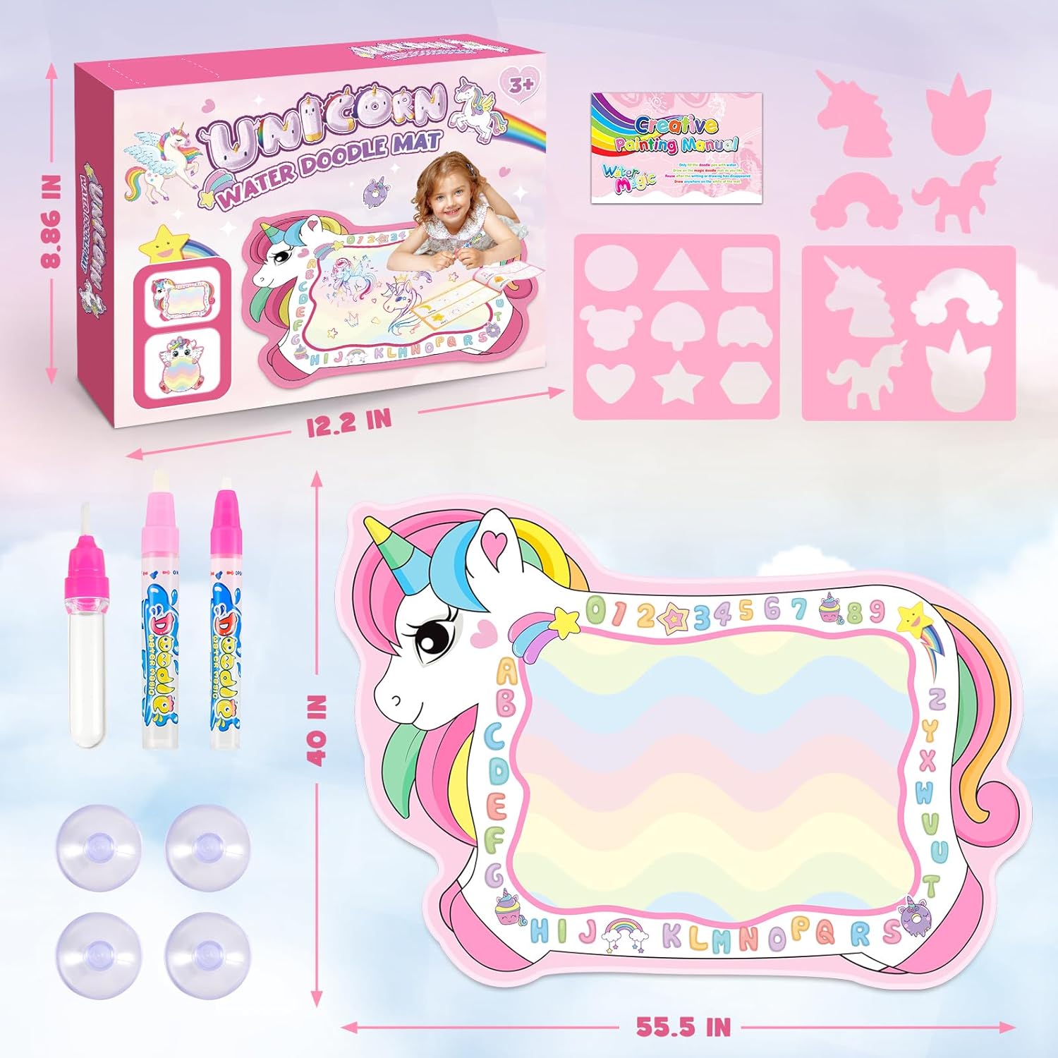 Unicorn Water Doodle Mat for Toddlers 2-5, 56 X 40 Inches Extra Large Water Painting Doodle Drawing Mat Preschool Educational Learning Toys Birthday Party Xmas Unicorns Gifts for Girls Age 2 3 4 5 - Image 7