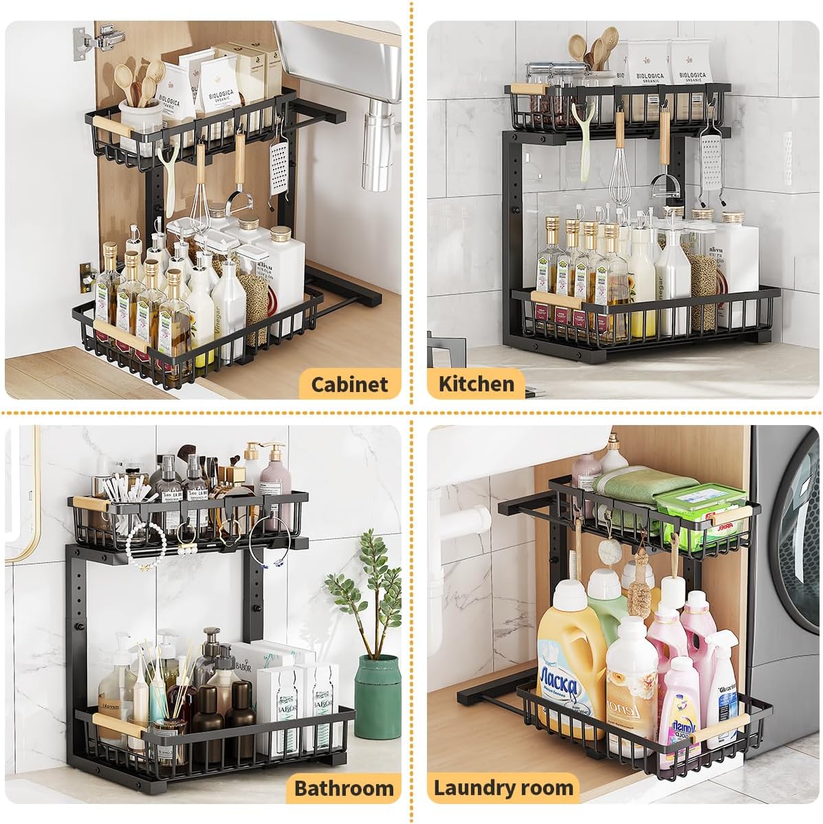 Under Sink Organizer, 2 Tier Under Sink Organizers and Storage, Metal Slide out Pull out Cabinet Organizer ,2 Pack Sliding Drawer Organizer for Kitchen Bathroom Pantry - Image 6