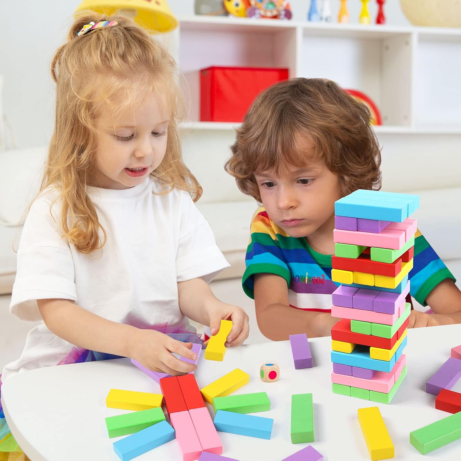 Lewo Wooden Stacking Board Games Building Blocks for Kids Boys Girls- 48 Pieces - Image 4