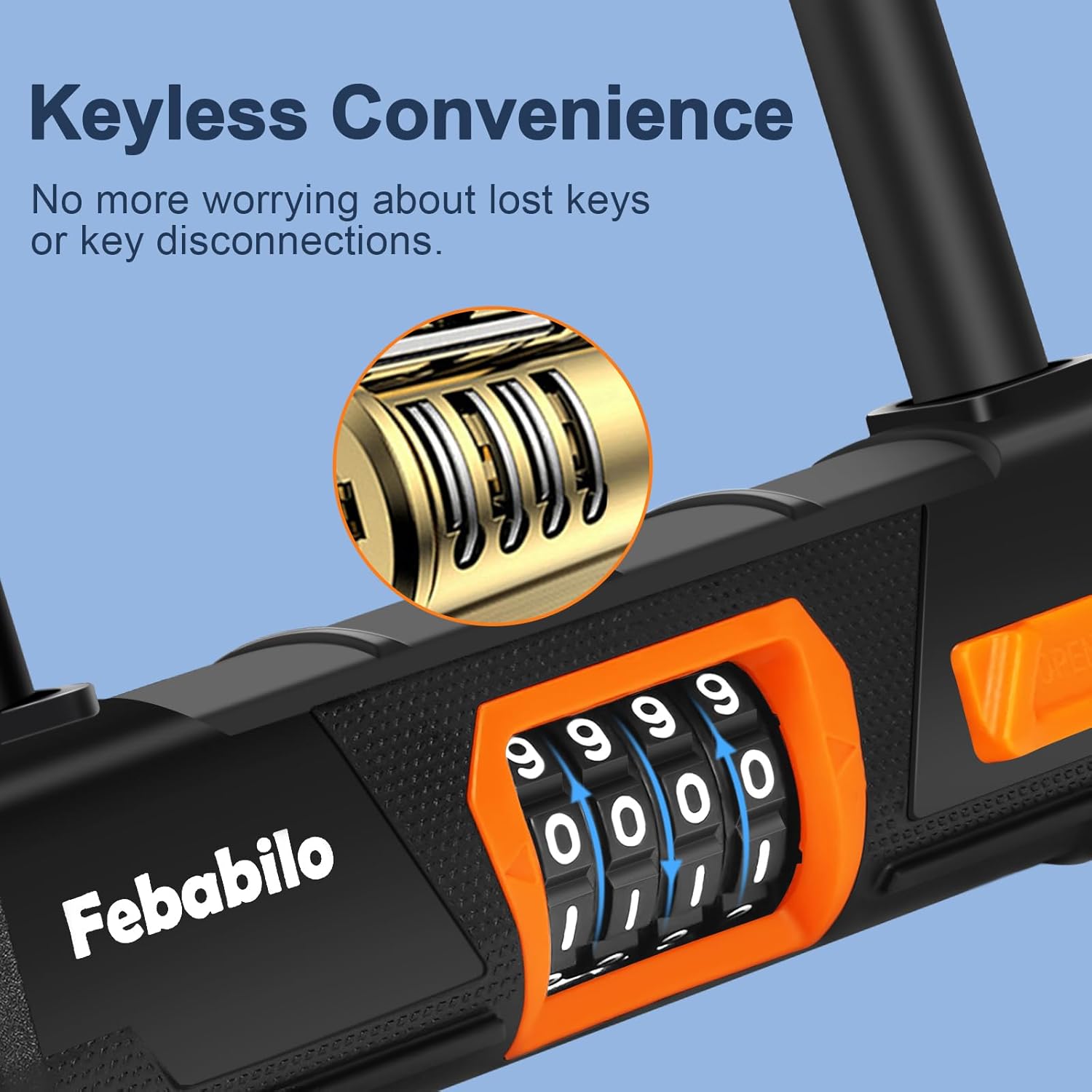 Bike Locks Heavy Duty Anti Theft, Combo Bike U Lock, 4-Digit Resettable Combination E-Bike Large U Shaped Lock with 5Ft Steel Cable for Electric Bike, Bicycle, Escooter, Motorcycle,Door - Image 3