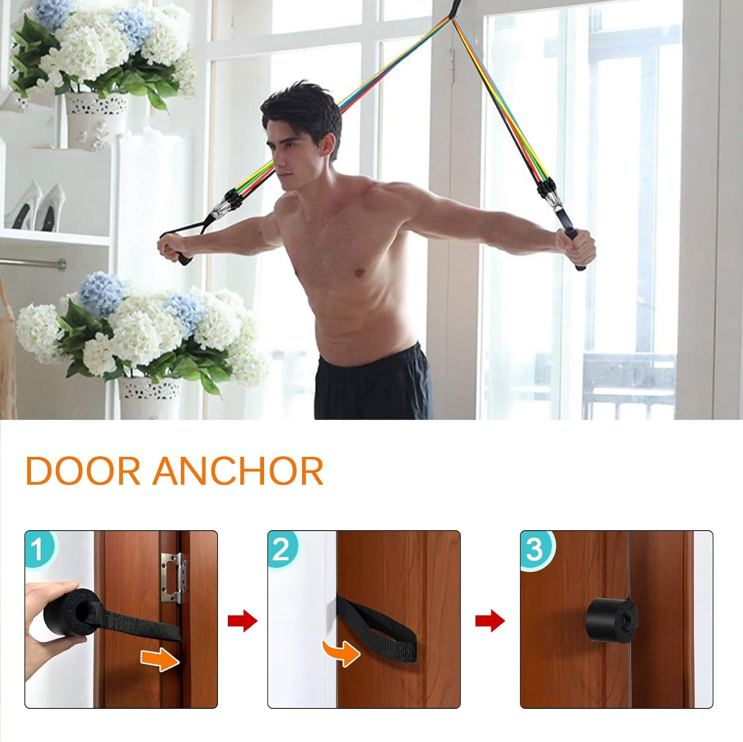 Resistance Bands Set, Workout Bands with Handles, Door Anchor, Ankle Straps and Carry Bag, Exercise Bands for Shape Body and Home Workouts - Image 4