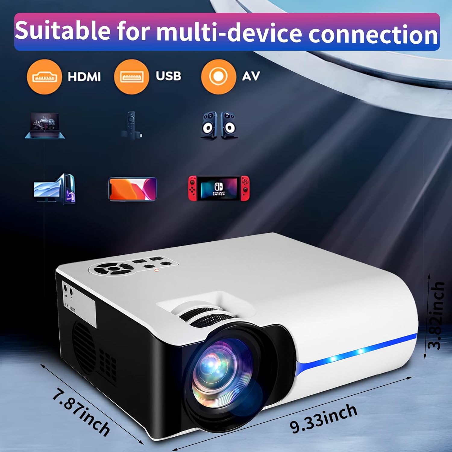 Smart HD Projector with 5G WIFI and Bluetooth, Netflix/Amazn Prime Video Certified, Dolby Audio, Outdoor Projector, 200-inch Zoom Home Theater Projector, Compatible with TV Stick, iOS, Android - Image 7