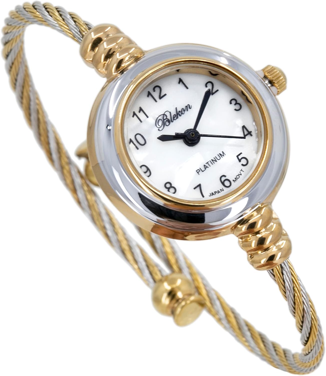 2Tone Gold Silver Cable Band Ladies Bangle Cuff Watch - Image 4