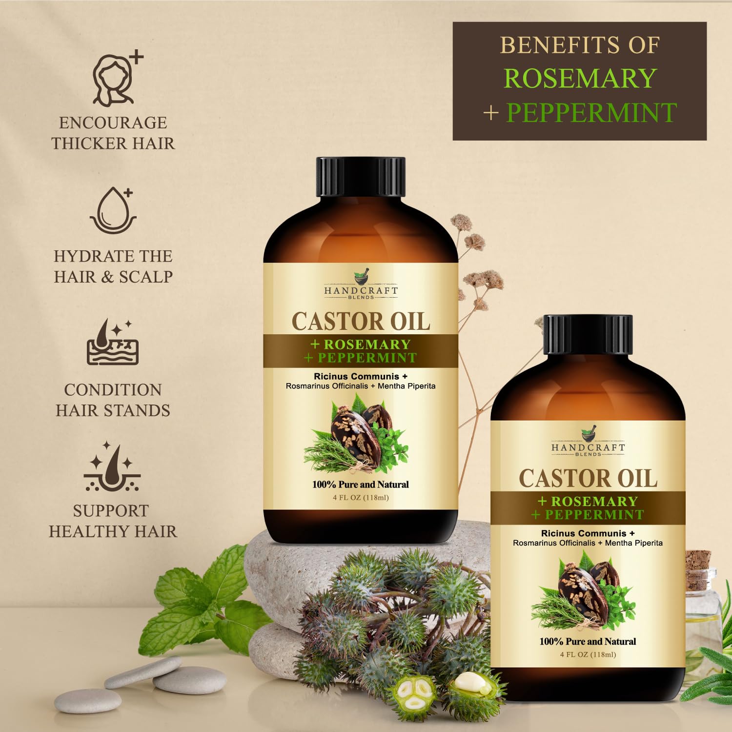 Handcraft Blends Castor Oil with Rosemary and Peppermint Oil in Glass Bottle - 4 Fl Oz - 100% Pure and Natural - Premium Grade Oil for Hair Growth, Eyelashes and Eyebrows - Carrier, Hair and Body Oil - Image 8