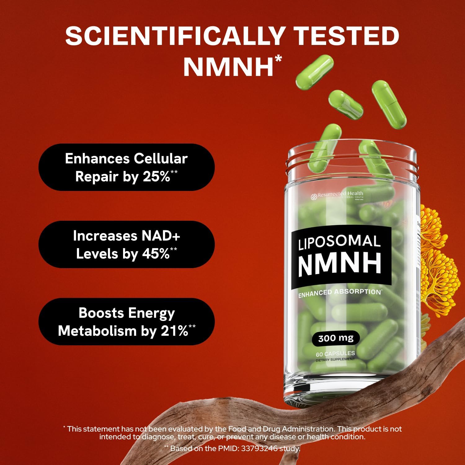 NMN Supplement Alternative - Liposomal NMNH (Dihydronicotinamide Mononucleotide) - High Purity NAD Supplement for Anti Aging, Energy, Focus - 60 Capsules - 300mg - Image 3