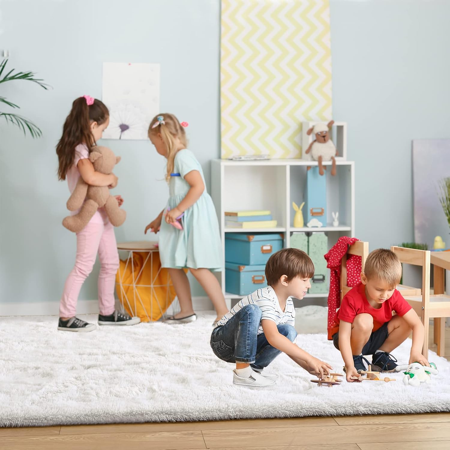 Kelarea Super Soft Shaggy Rug Fluffy Bedroom Carpets, 5x8 Feet Cream White, Modern Indoor Fuzzy Plush Area Rugs for Living Room Dorm Home Decorative Kids Girls Children's Floor Rugs - Image 7