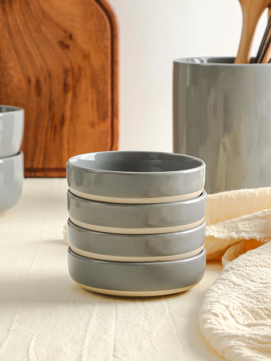 Famiware Saturn Plates and Bowls Set of 12 and Milkyway 4oz Dipping Bowls Set of 6, 18 Pieces Dinnerware Sets, Dark Gray - Image 6