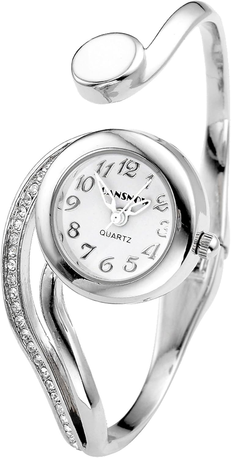 Top Plaza Women Casual Elegant Silver Tone Small Dial Bangle Cuff Bracelet Dress Analog Quartz Watch 6 Inches - Image 2