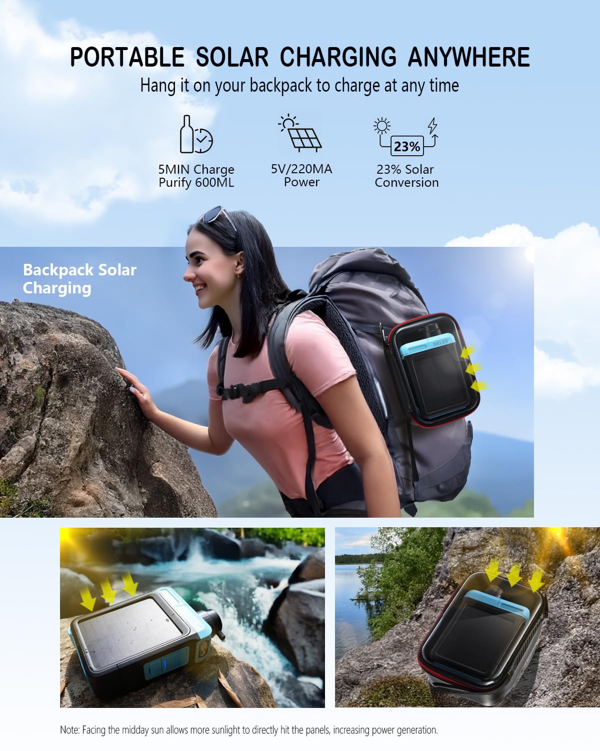 3-in-1 Solar Electric Water Filter with Hand Pump - Camping Water Filtration System Survival, Portable Water Purifier with Emergency Light, Survival Kit for Hiking Travel Backpacking Hunting - Image 7