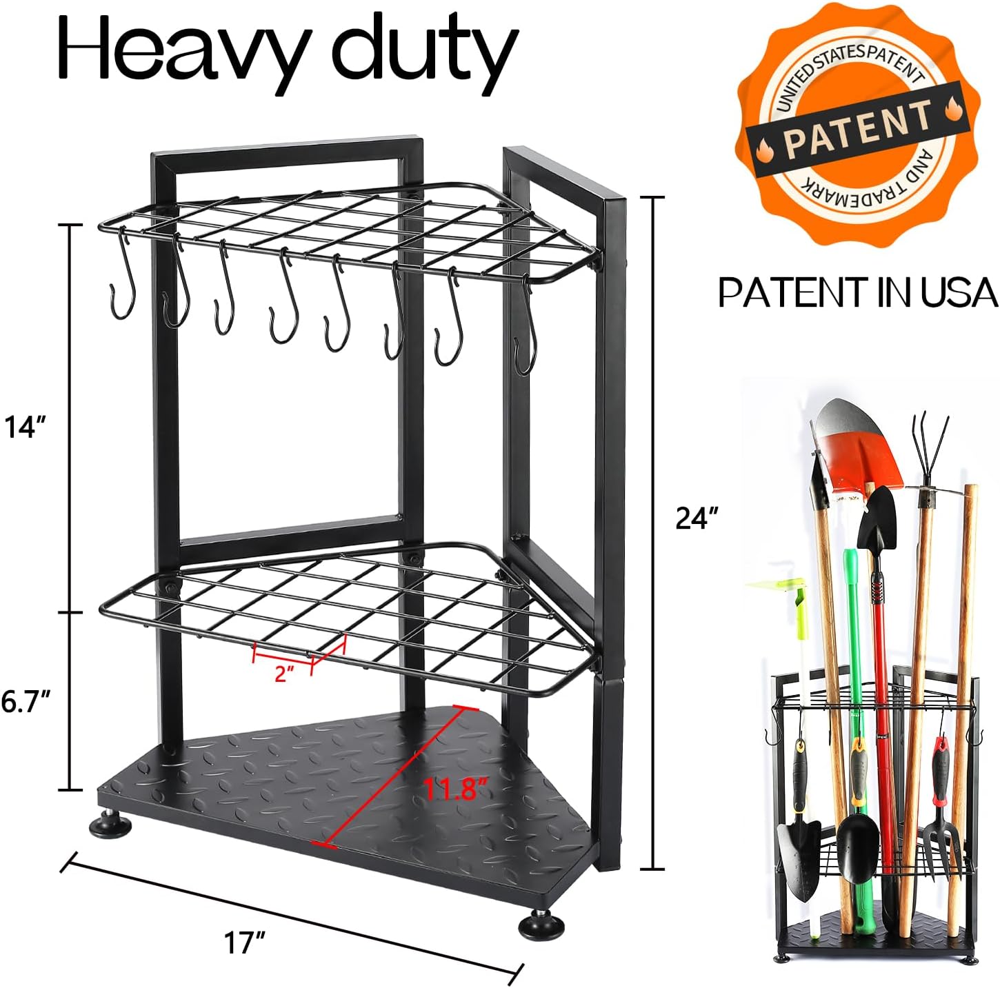 Garden Tool Organizer,Yard Tool Rack Heavy Duty,Free Standing for Garage Corner,Garage Organization,Garage Organizers and Storage,Garden Tool Holder for Lawn,Shed,Outdoor,Metal - Image 3