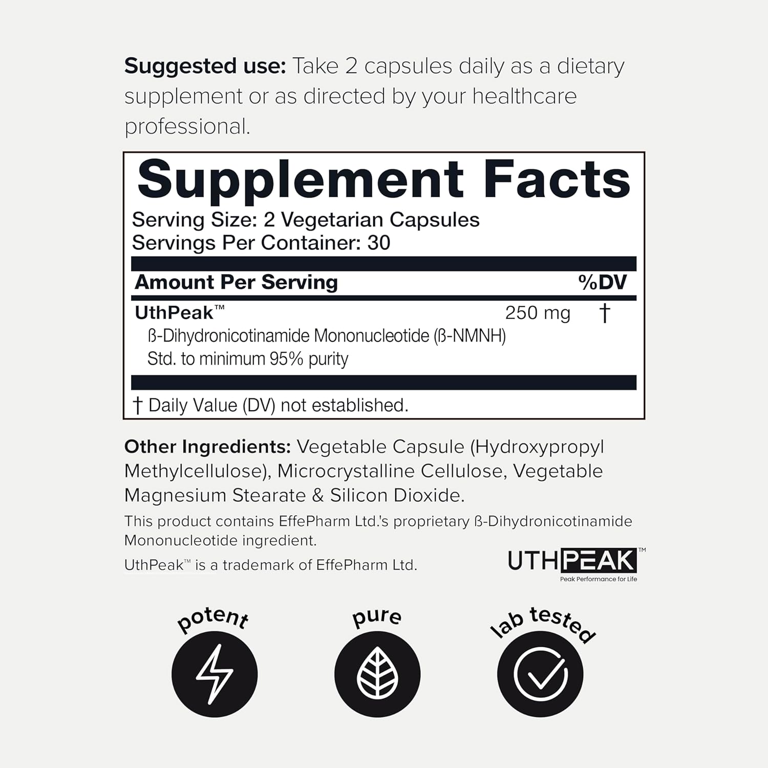 NMNH Supplement – Clinically Studied UthPeak™ – 95% Highly Purified & Third-Party Tested for NAD+ & Healthy Aging Support - Image 3