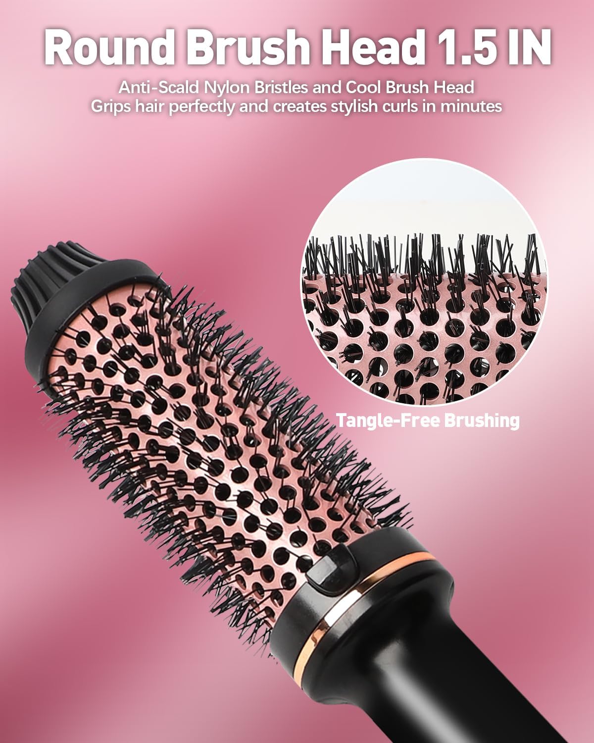 Round Brush Curling Iron 1.5 inch - Heated Ceramic Tourmaline Ionic with Digital Display, Dual Voltage for Blowout Styling - Image 4