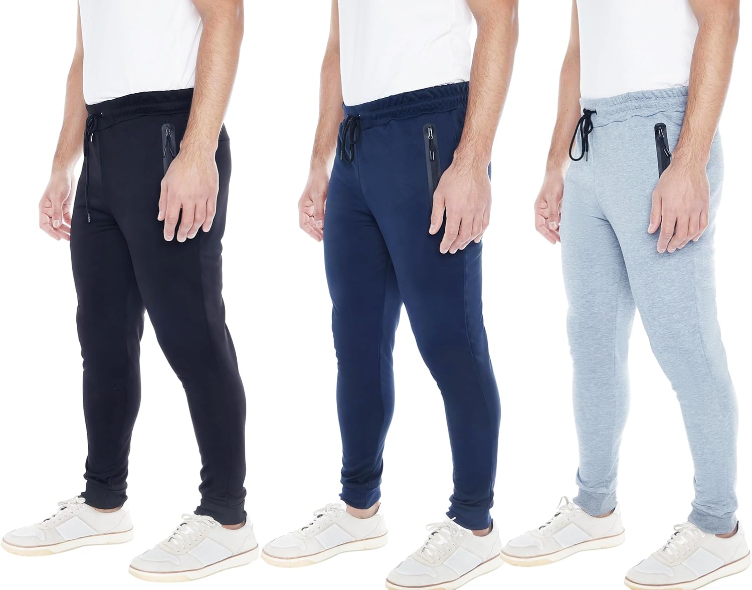 Mens Sweatpants 3- Pack Active Athletic Joggers with Zipper Pocket and Drawstring - Image 2
