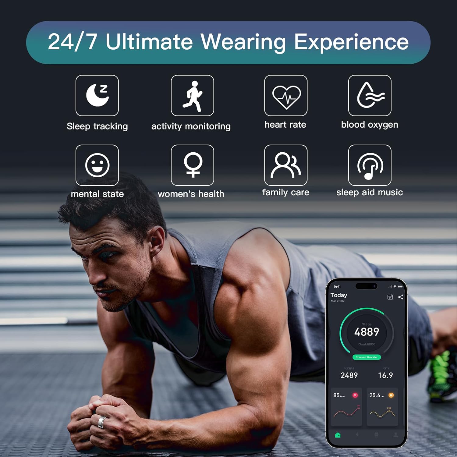 Smart Ring Health Tracker for Women Men, Sleep Tracker with Heart Rate and Blood Oxygen, Fitness Ring for Activity Monitoring, 15 Days Battery, No Subscription, Titanium Alloy (Black, #11) - Image 6