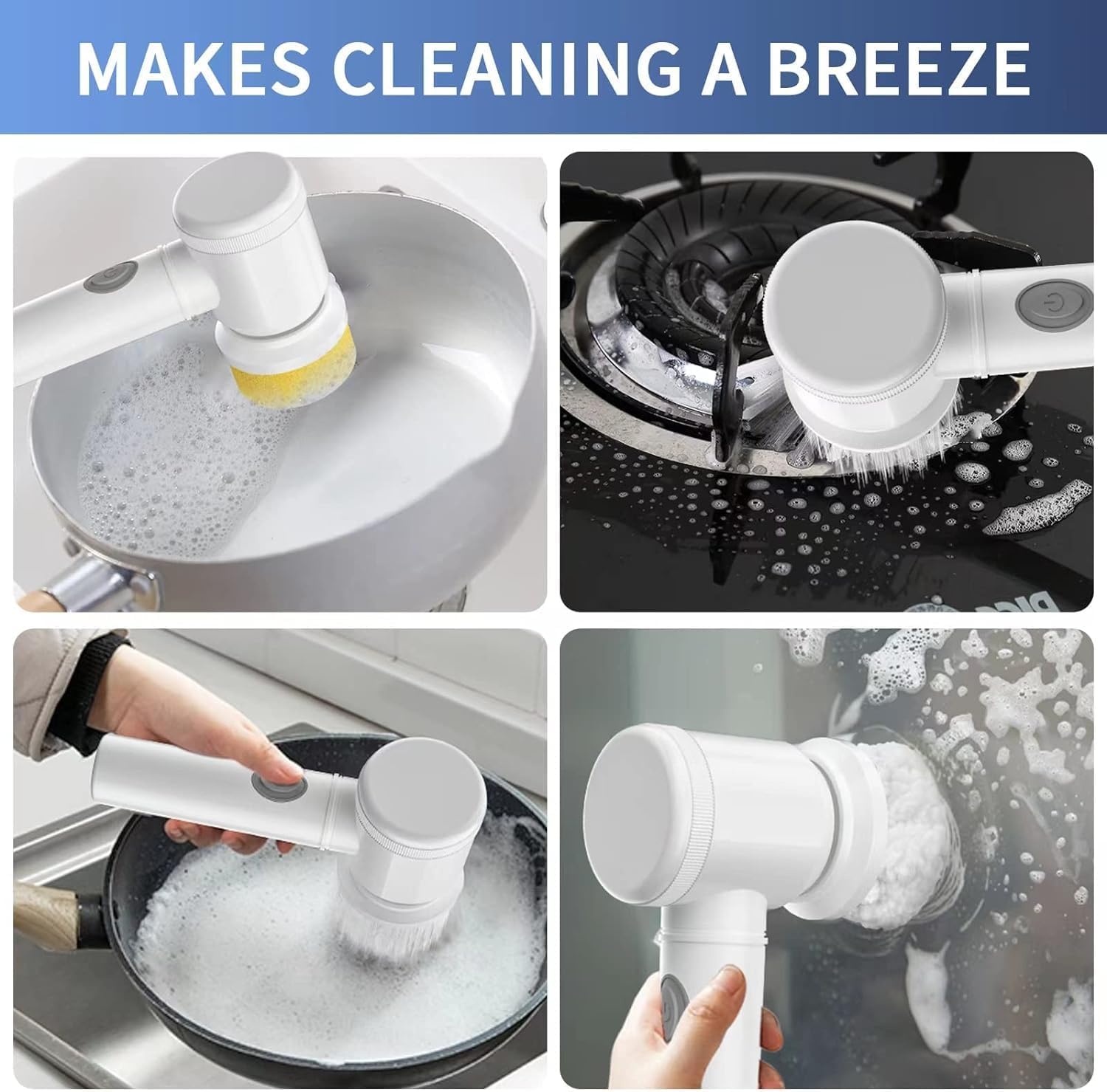 Electric Spin Scrubber - Shower Scrubber,Bathroom Scrubber Electric,for Cleaning Tub, Floor, Tile, Window, Sink, Kitchen Cleaning with 6 Electric Cleaning Brush Head (6) - Image 7