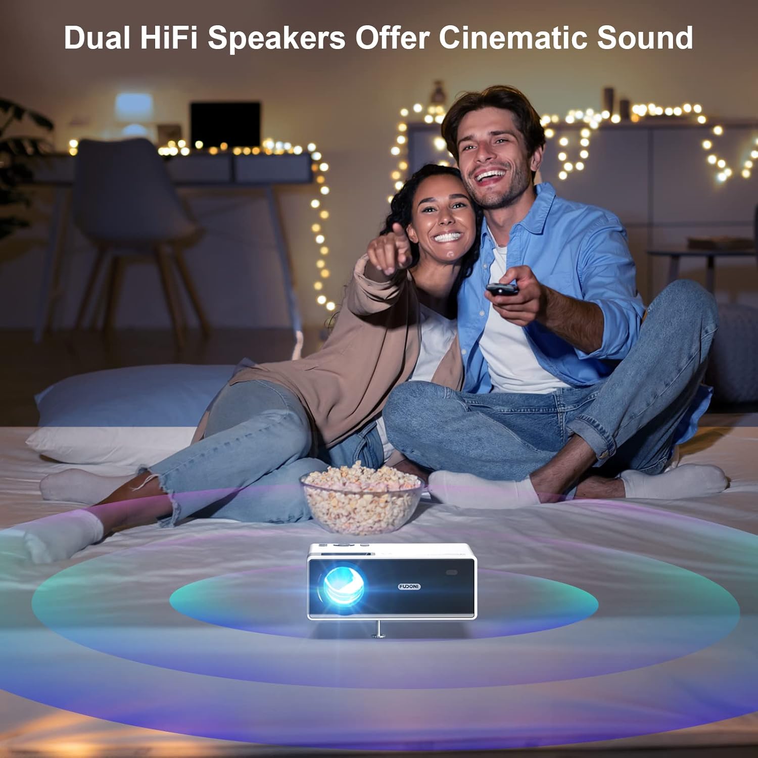 FUDONI Projector with WiFi and Bluetooth, Outdoor Portable 4K Support Projector 18000L HD 1080P Max 300" Display Zoom, Movie Video Home Theater Projector Compatible w/HDMI/USB/Phone/Laptop/TV Stick - Image 9