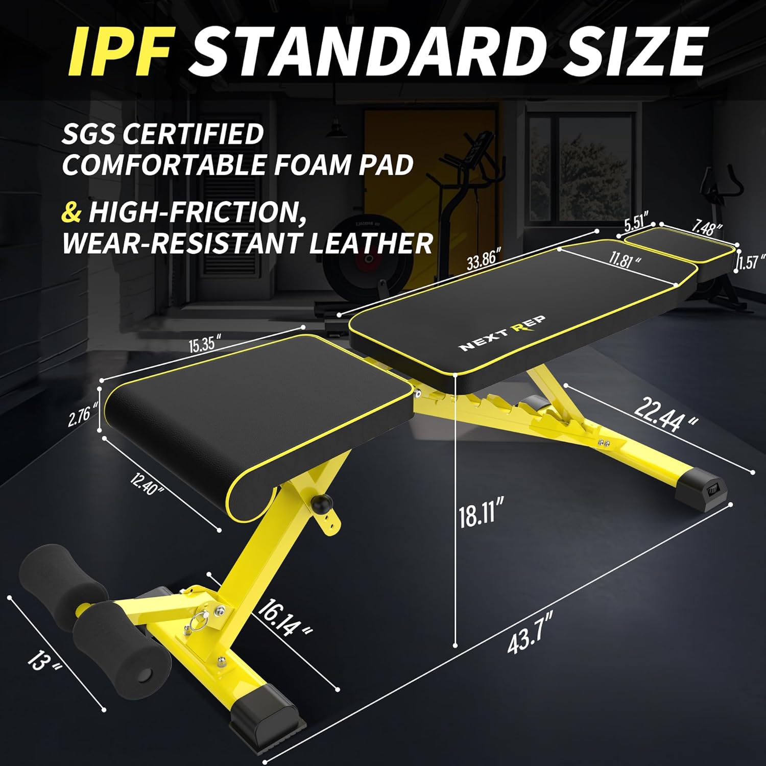Adjustable Weight Bench,1000 LB Fast Folding Workout Bench for Home Gym Strength Training, Incline Decline Flat Utility Bench Press for Full Body Workout, Upright Storage Yellow Exercise Bench - Image 5