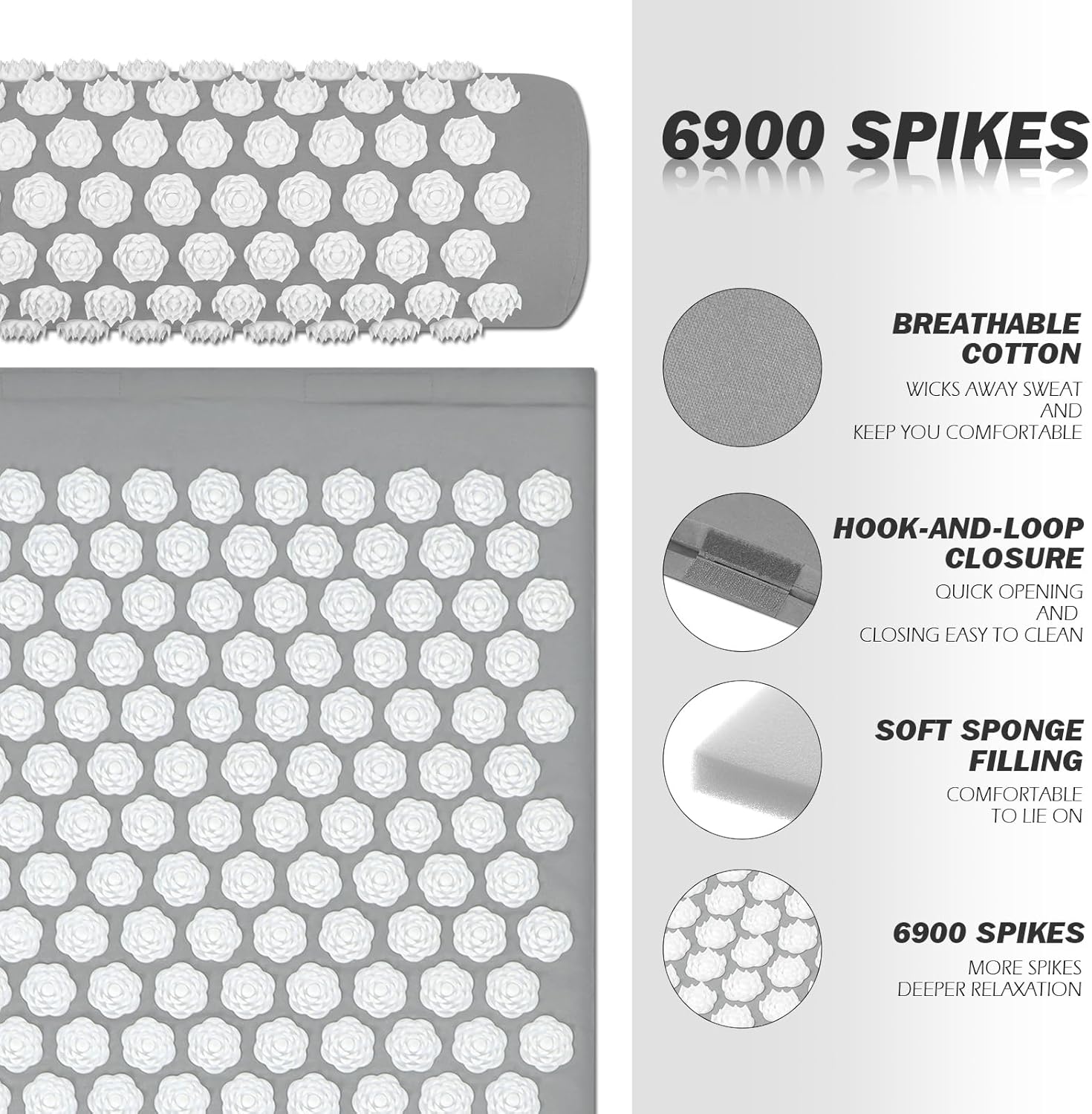 LadyRosian Acupressure Mat and Pillow Set with Oxford Bag, for Neck Back Pain, Muscle Relaxation Stress Relief, Relieve Sciatica and Pain Relief Set (Grey) - Image 4