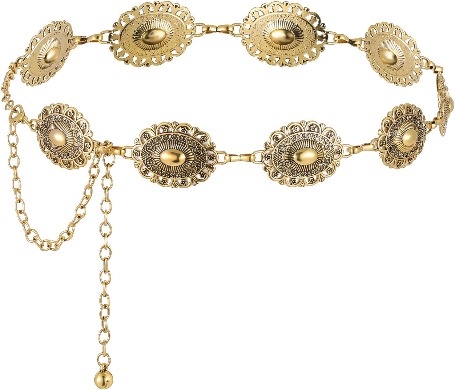 Western Cowgirl Belt Chain Boho Metal Waist Links Belt Adjustable Hollow out Daisy Country Belt for Dresses and Jeans, Gold Concho Chain Belt for Women Western Country Concert Outfits - Image 2