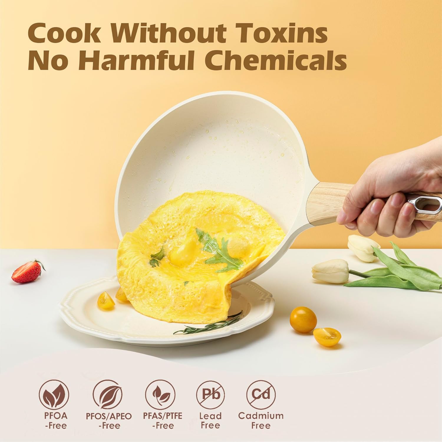 SENSARTE Ceramic Cookware Sets, Pots and Pans Set Nonstick, 14-Piece Induction Cookware, Non-toxic Healthy Non Stick Kitchen Cooking Set, with Frying Pans Set, PFAS PTFE PFOA PFOS Free - Image 3