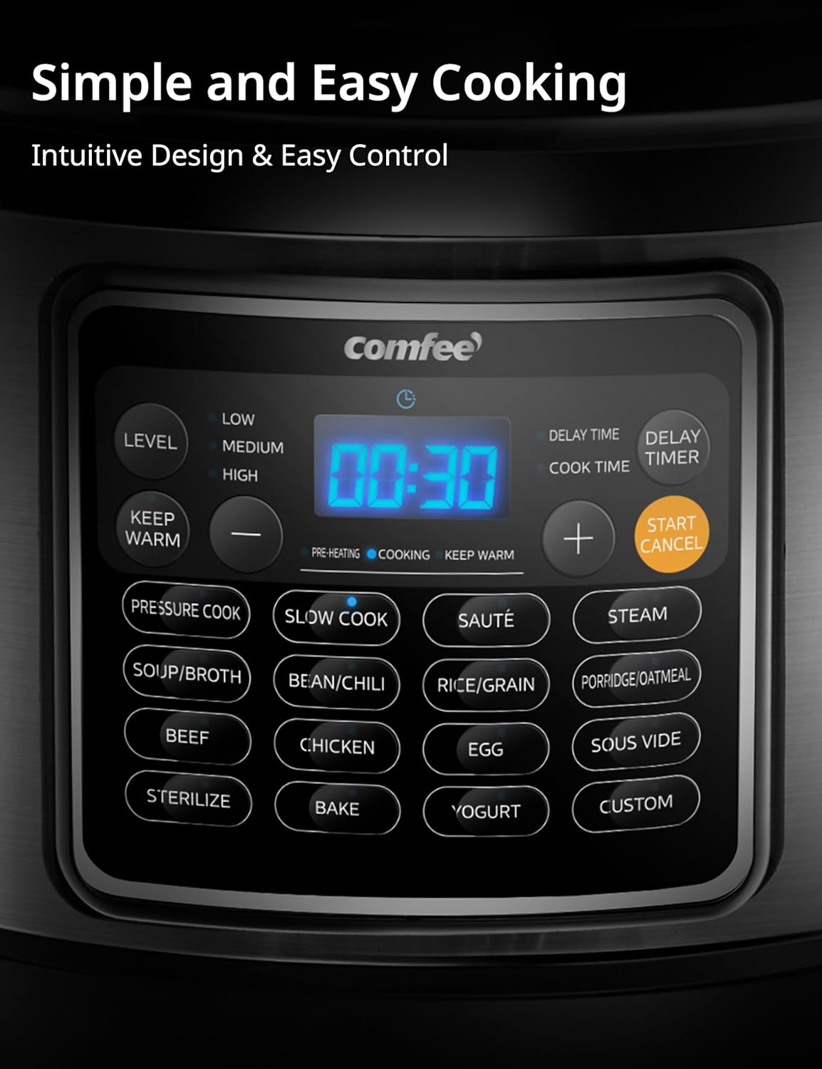 COMFEE’ 16 in 1 Electric Pressure Cooker Instant Multi Cooker Olla de Presion Non-Stick Pot Yogurt Maker Rice Cooker Slow Cooker Sauté Steamer 8 Quarts Stainless Steel - Image 5