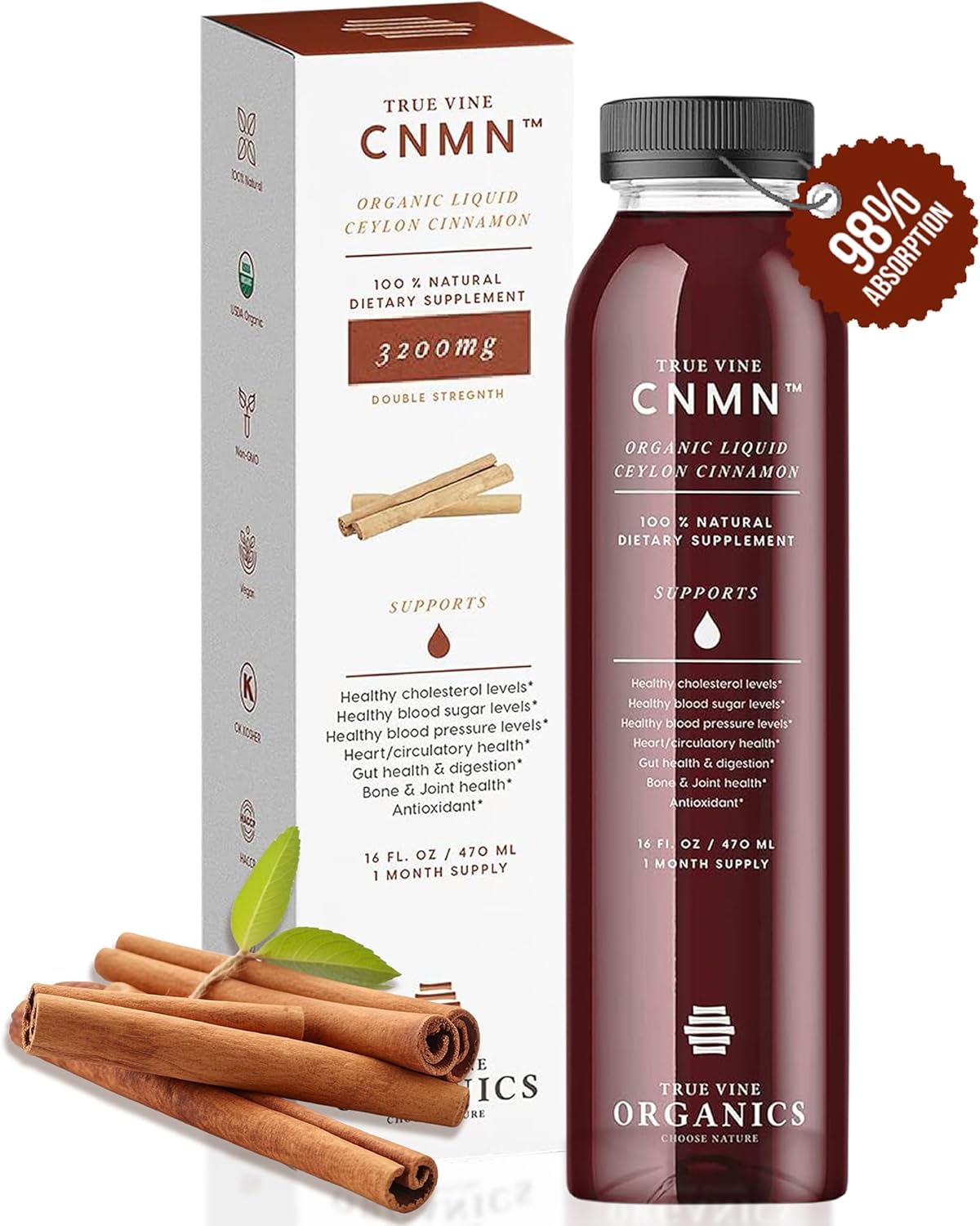 True Vine 3200mg Liquid Ceylon Cinnamon Supplement (Made in USA) for Healthy Heart, Blood Pressure, Sugar, Cholesterol, Gut & Joints — 100% Organic Ceylon Cinnamon to Fight Free Radicals (16 fl oz) - Image 8