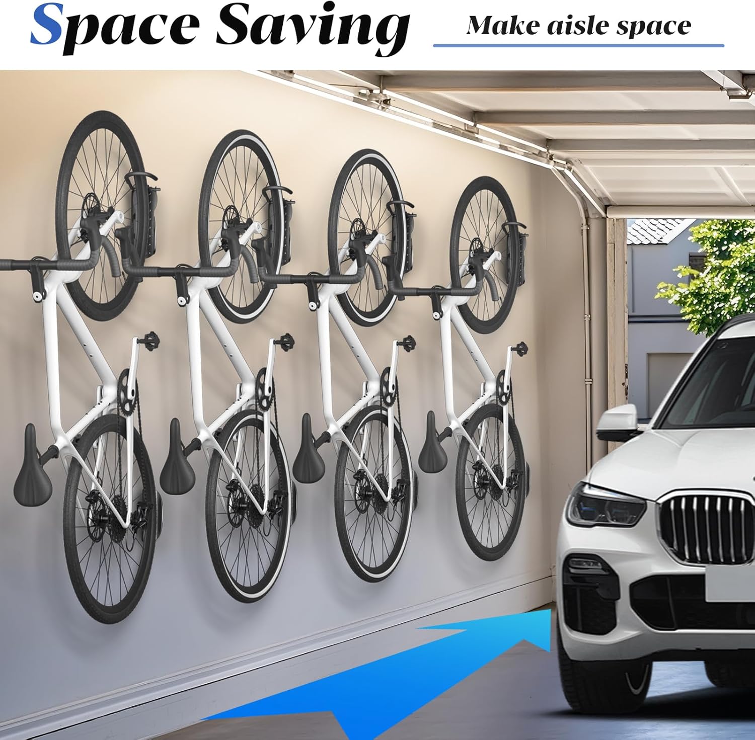 Goovilla Swivel Bike Wall Mount 4 Pack, Space Saving Bike Hangers for Garage with Screw and Easy Installation, Metal Vertical Bike Rack Wall Mount Holds up to 66.2lbs with No-scratch Protection, Black - Image 3