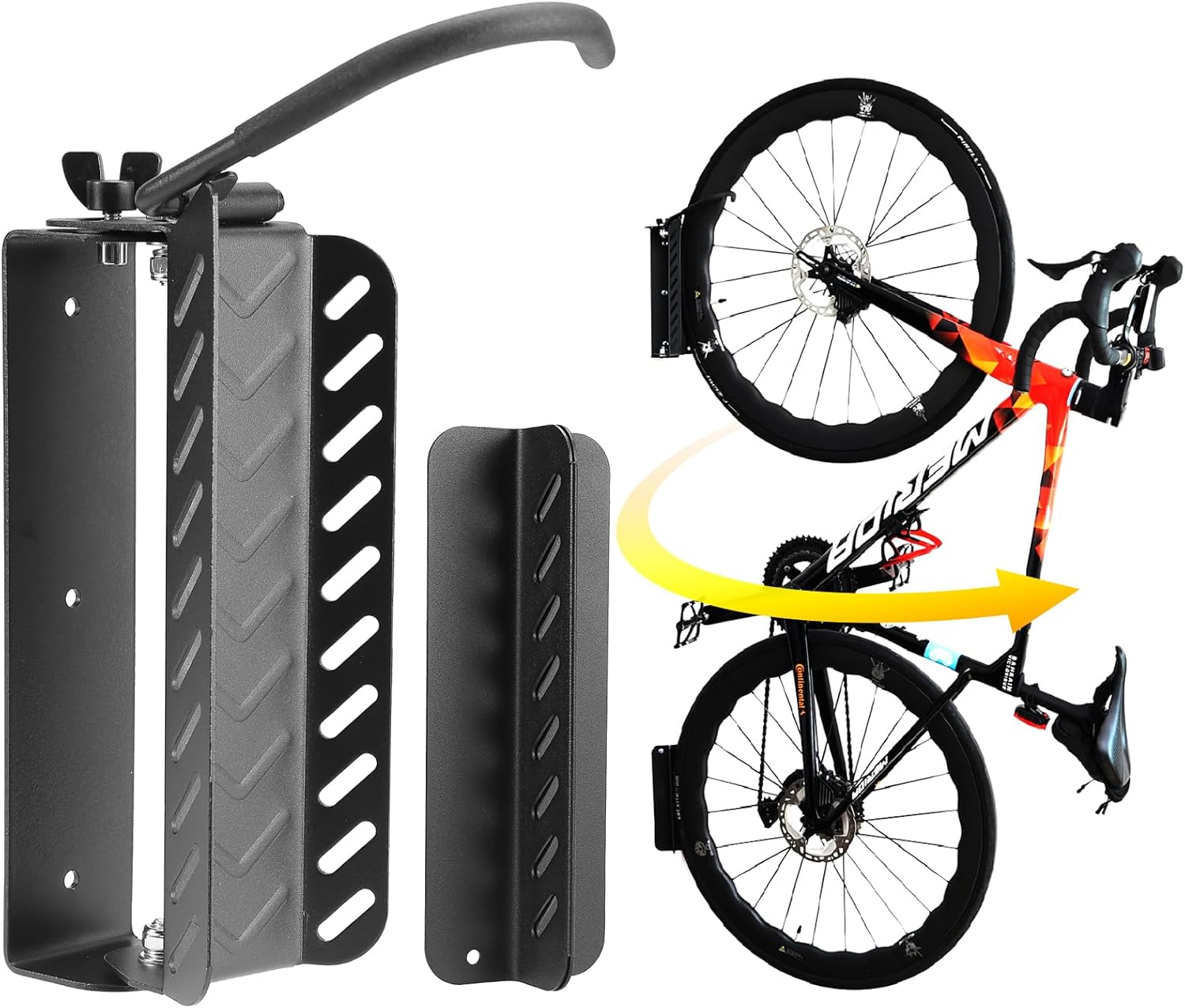 Bike Wall Mount Vertical, Swivel Bike Hangers For Garage, Bike Rack Garage Wall, Bicycle Hooks, Garden Indoor Outdoor Storage, All Metal (1Pack) - Image 2
