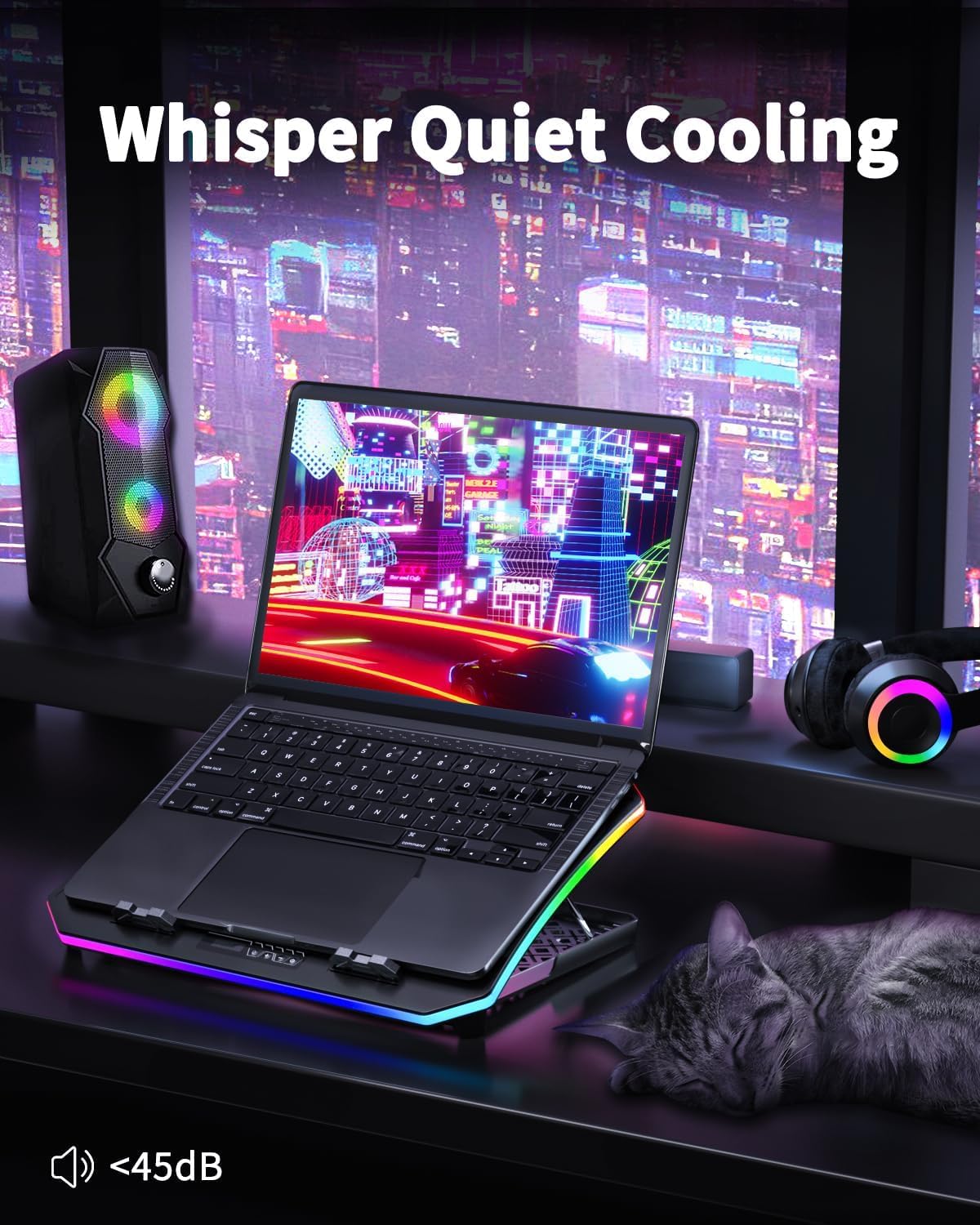 KeiBn 8 Fans Blue & 6 Fans Red Laptop Cooling Pad, Laptop Cooler for 15.6-17.3 Inch Laptops with 7 Height Stands, 2 USB Ports,10 RGB Modes - Image 8