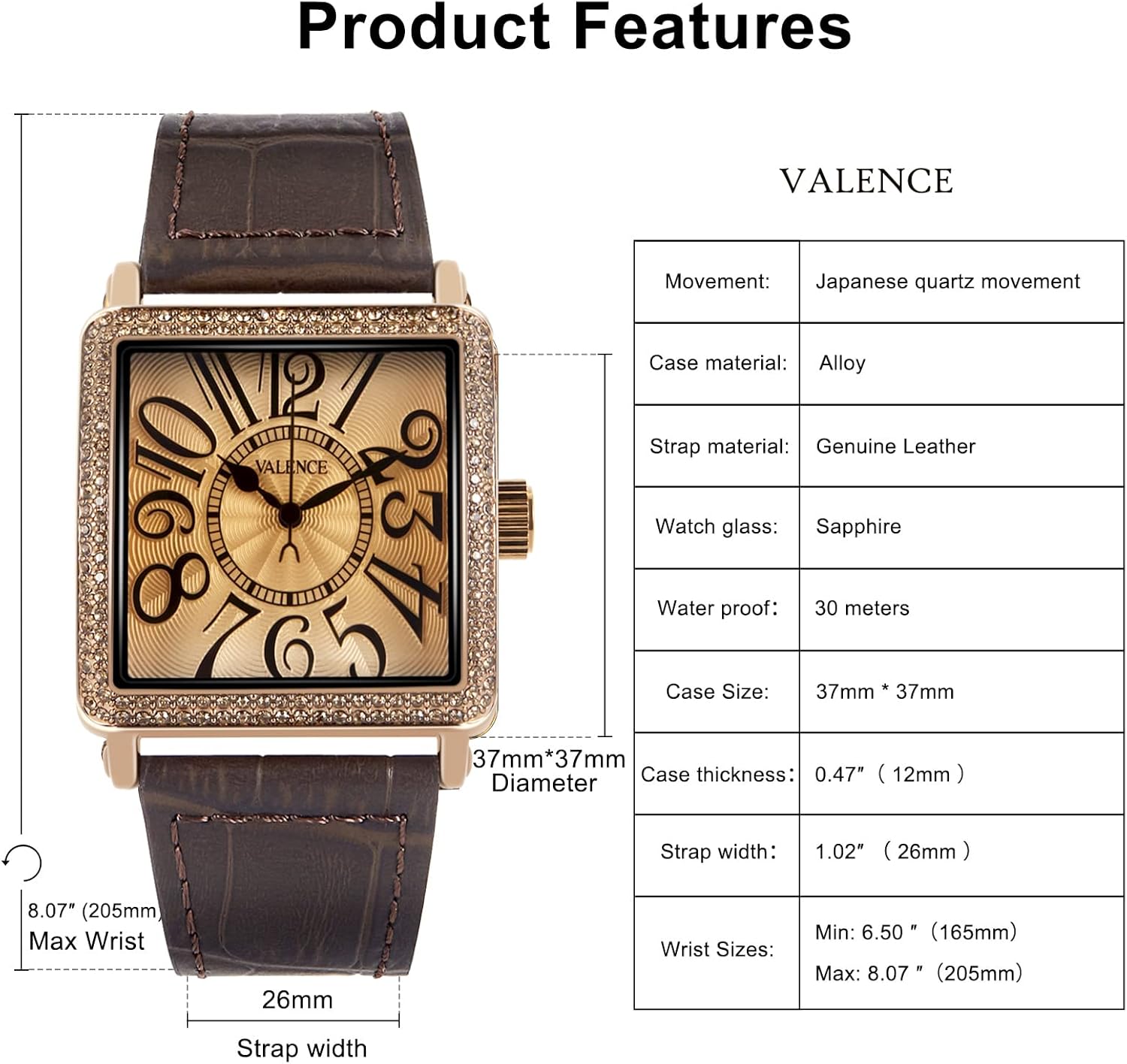 Vintage Wrist Watch for Women, Women's Watch with Leather Band, Face Square Classic Watches, Ladies Quartz Women Wrist Watch - Image 6