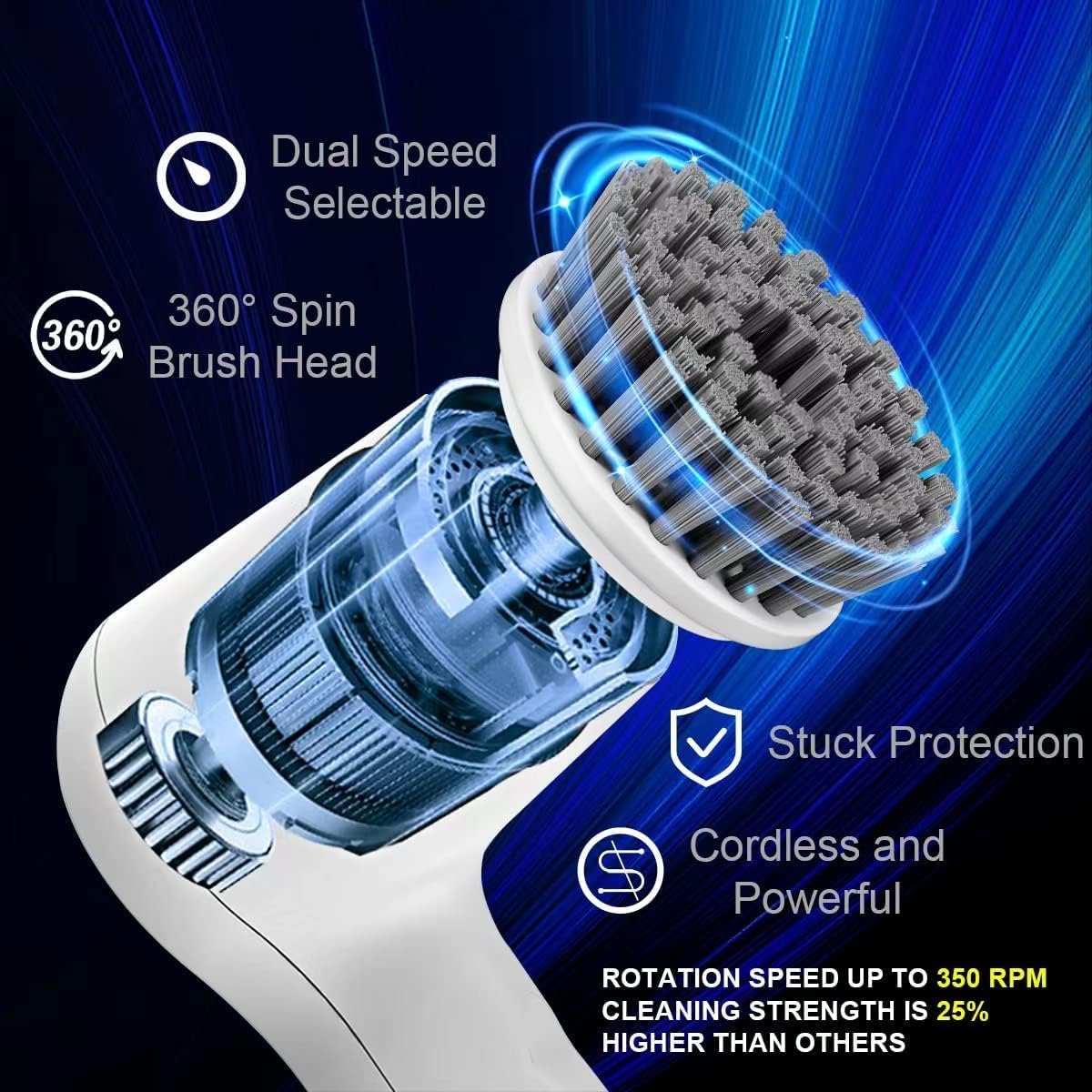 Electric Spin Scrubber - Shower Scrubber,Bathroom Scrubber Electric,for Cleaning Tub, Floor, Tile, Window, Sink, Kitchen Cleaning with 6 Electric Cleaning Brush Head (6) - Image 3