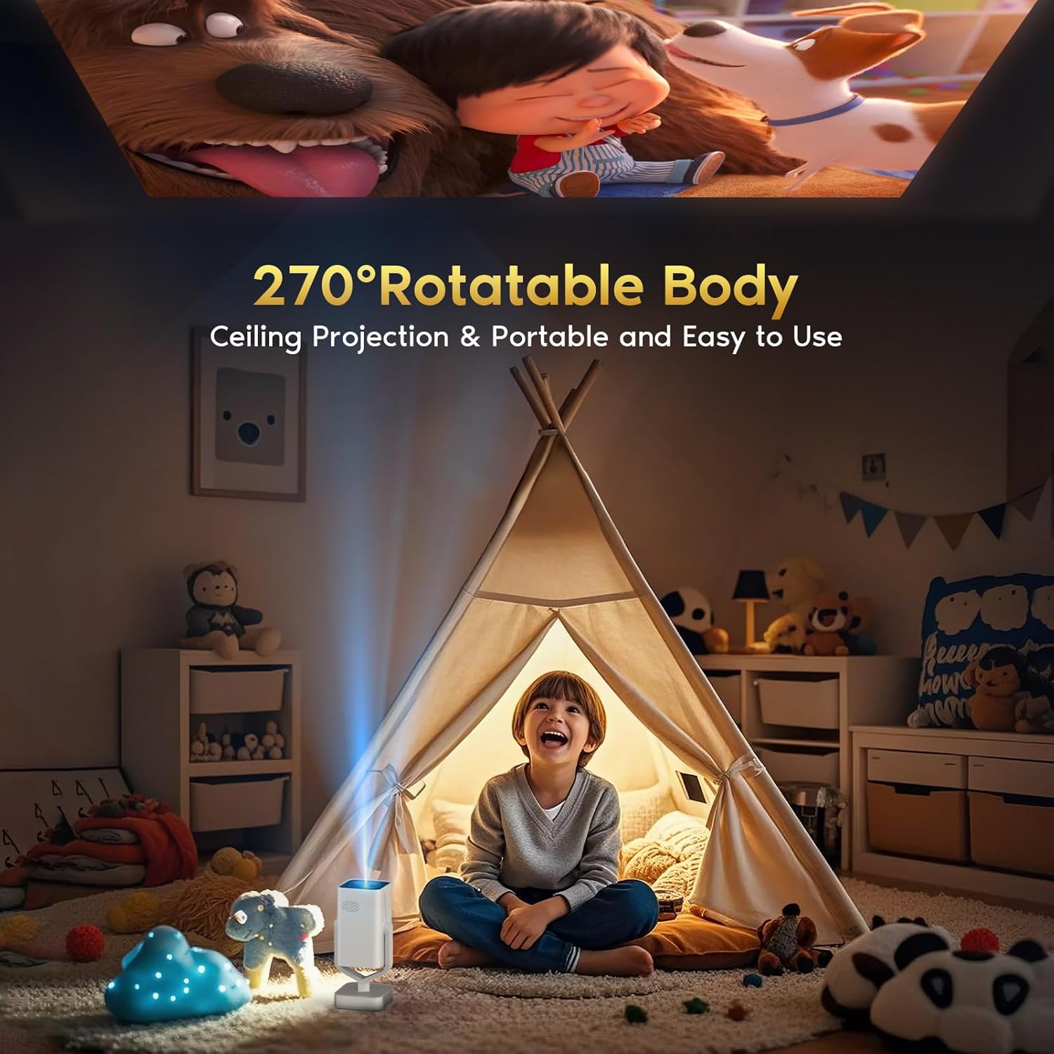【Electric Focus】Mini Projector with WiFi and Bluetooth, 270° Adjustable Movie Projector, 1080P Support Portable Projector for Phone/PC/Game Player, Auto Vertical Correction, 50% Zoom - Image 8