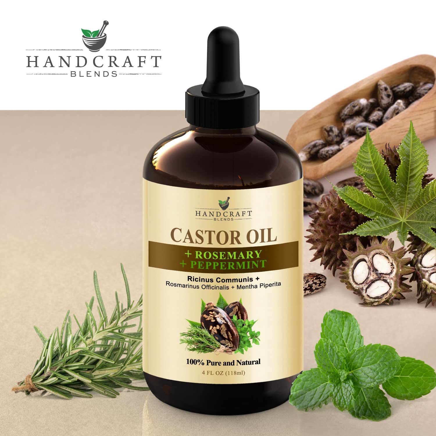 Handcraft Blends Castor Oil with Rosemary and Peppermint Oil in Glass Bottle - 4 Fl Oz - 100% Pure and Natural - Premium Grade Oil for Hair Growth, Eyelashes and Eyebrows - Carrier, Hair and Body Oil - Image 5