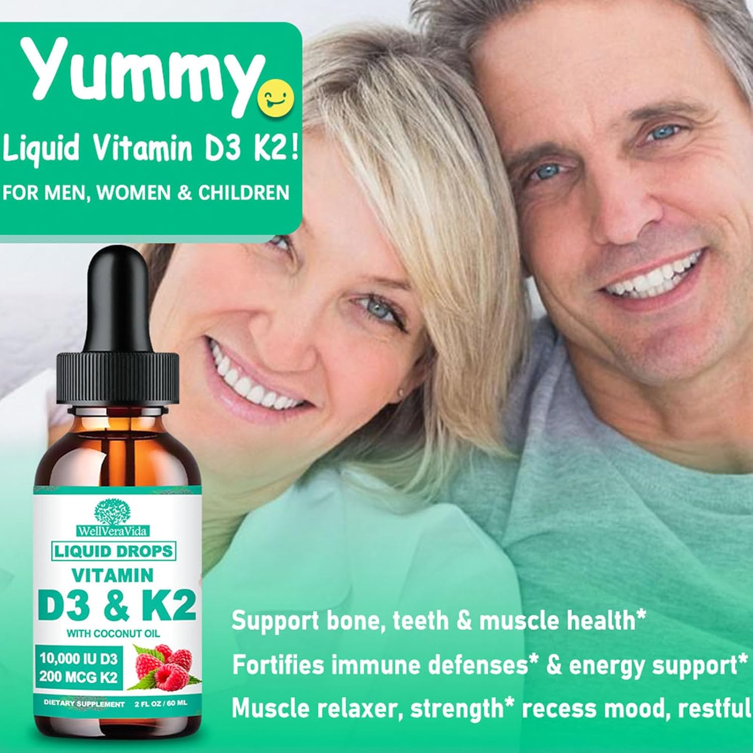D3 K2 Vitamin 10000iu, Liquid Drop Vitamin D3 With K2 (MK-7)200mcg Coconut Oil, 6X Stronger Than D3 K2 Sofegels, Magnesium Zinc for Absorption -K2 D3 Vitamin Supplement for Joint Teeth & Bone Health - Image 6
