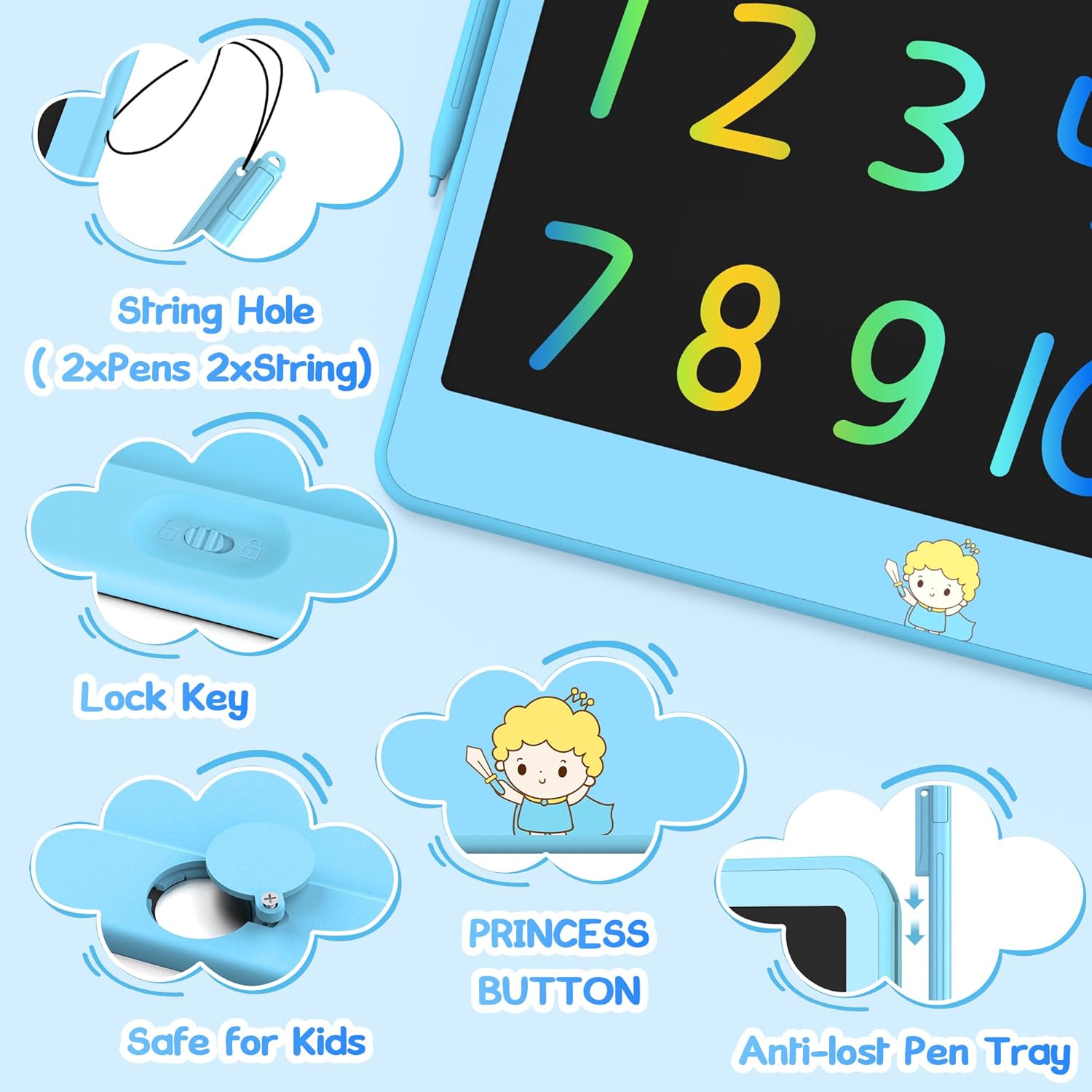 LCD Writing Tablet for Kids 12 Inch, Toys for Boys Girls Drawing Pad for 3 4 5 6 7 Year Old Kids Toys, Easter Basket Stuffer for Kids, Toddler Erasable Doodle Board Travel Essentials - Blue - Image 5