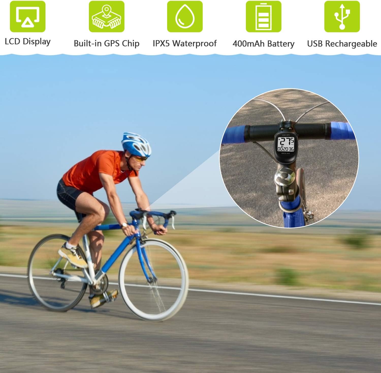 MEILAN M3 Mini GPS Bike Computer, Wireless Bike Odometer and Speedometer Bicycle Computer Waterproof Cycling Computer with LCD Backlight Display for Men Women Teens Bikers Outdoor Cycling - Image 3
