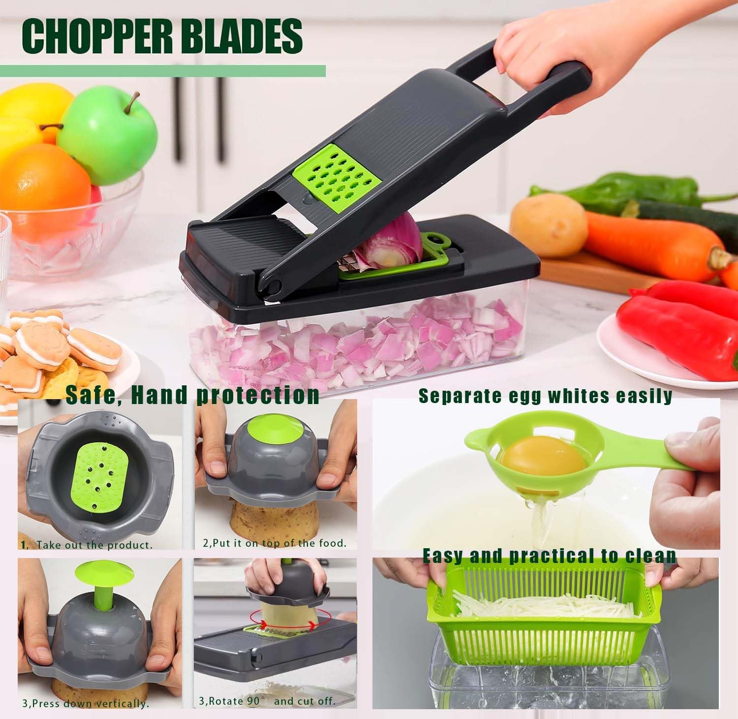 Vegetable Chopper,17 in 1 Kitchen Gadgets Accessories,Food Salad Chopper Vegetable Cutter,Mandolin,Onion Veggie Chopper with Container,Vegetable Slicer,Dicer Chopper Box for Fruit,Potato,Tomato - Image 4