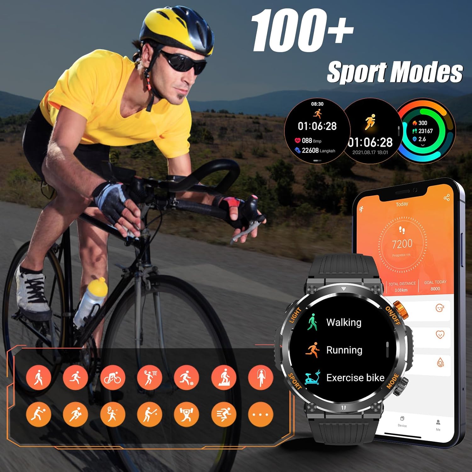 Military Smart Watches for Men (Answer/Make Call) with Flashlight, 450mAh Battery Fitness Tracker with Multiple Sport Modes, Waterproof Smartwatch with Heart Rate/Sleep Monitor - Image 5