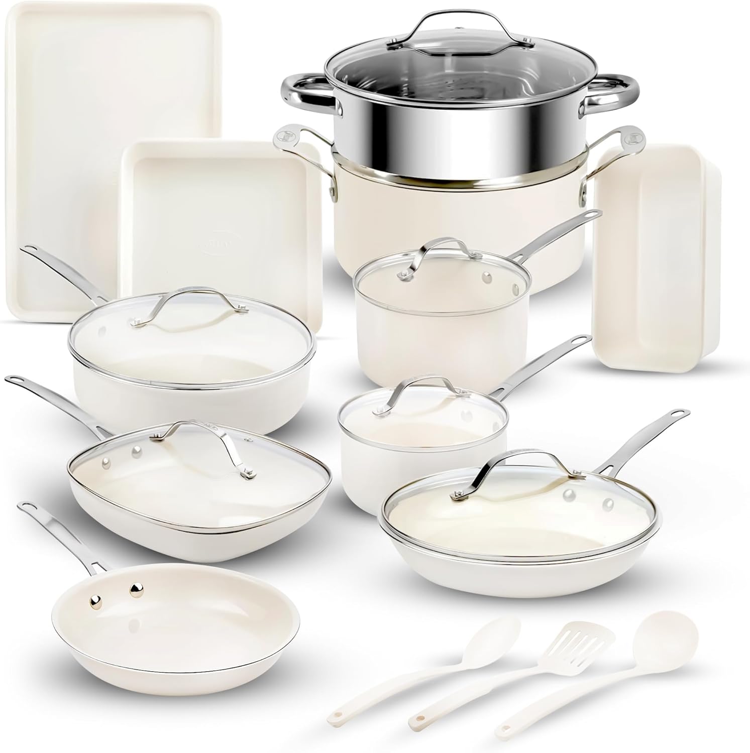 GOTHAM STEEL 20 Pc Ceramic Cookware Set Nonstick, Pots and Pans Set Non Stick for Kitchen with Bakeware and Utensils, Pots and Pans for Cooking, Non Toxic Cookware Sets, Oven & Dishwasher Safe - Image 2