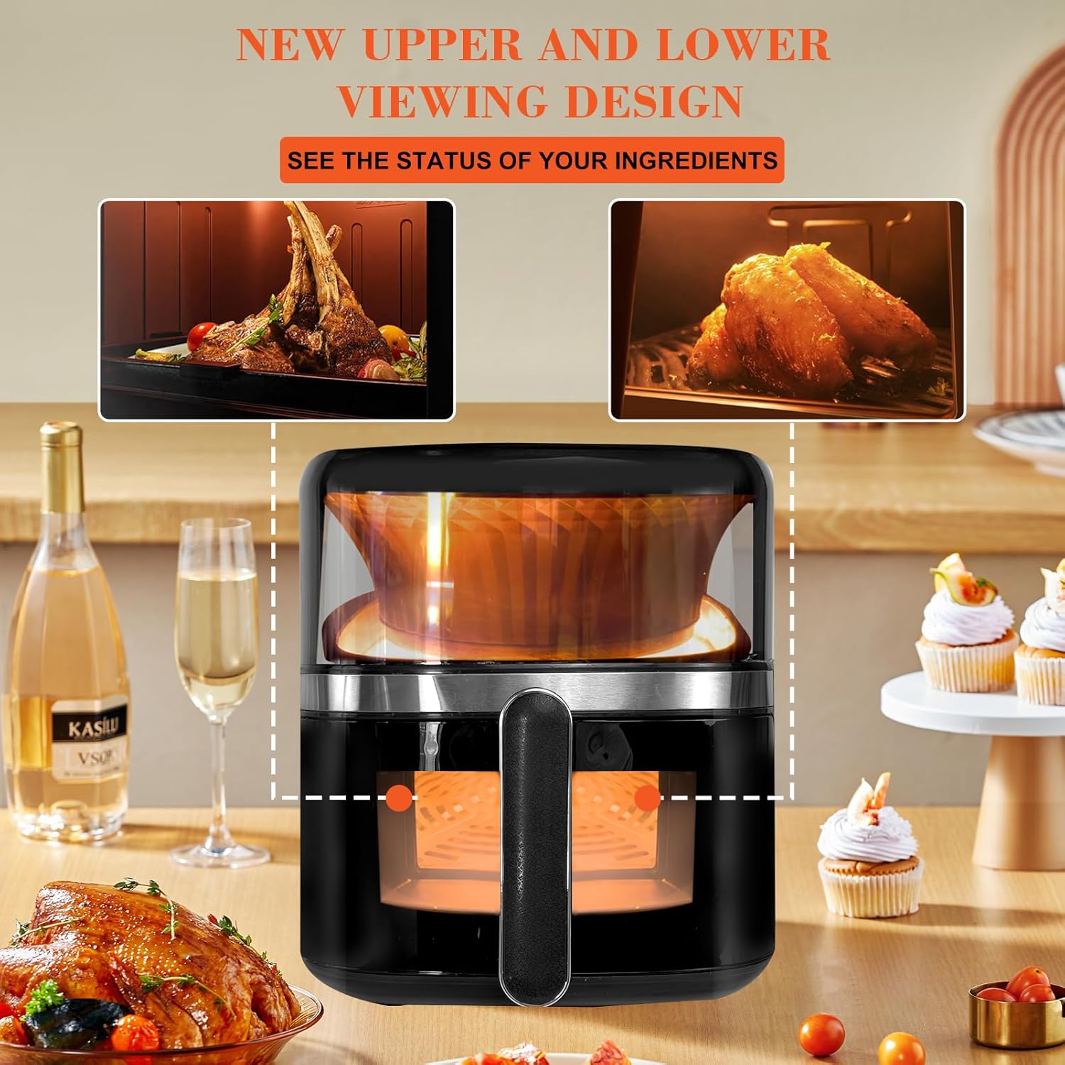 T&Jero 6 QT Large Capacity Air Fryer Toaster Oven, Stainless Steel Airfryer with 12-in-1 Digital Touch Screen Presets, XL Visible Cooking Window, Nonstick Basket and Crisper Plate, Dark Grey - Image 6